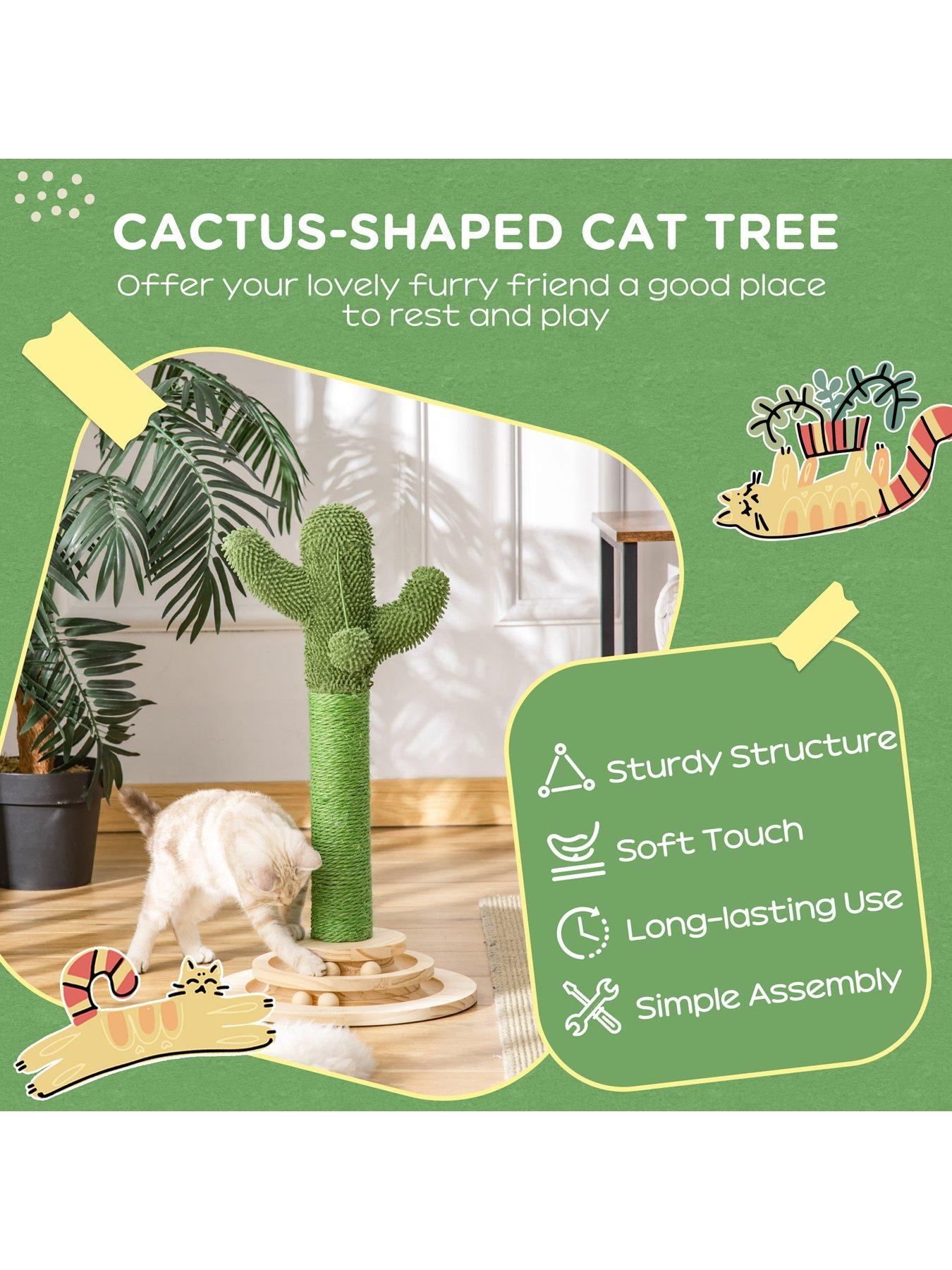 Image 4 of 7 of PawHut Cat Tree Cactus Sisal Scratching Post Interactive Fun Roller Exerciser