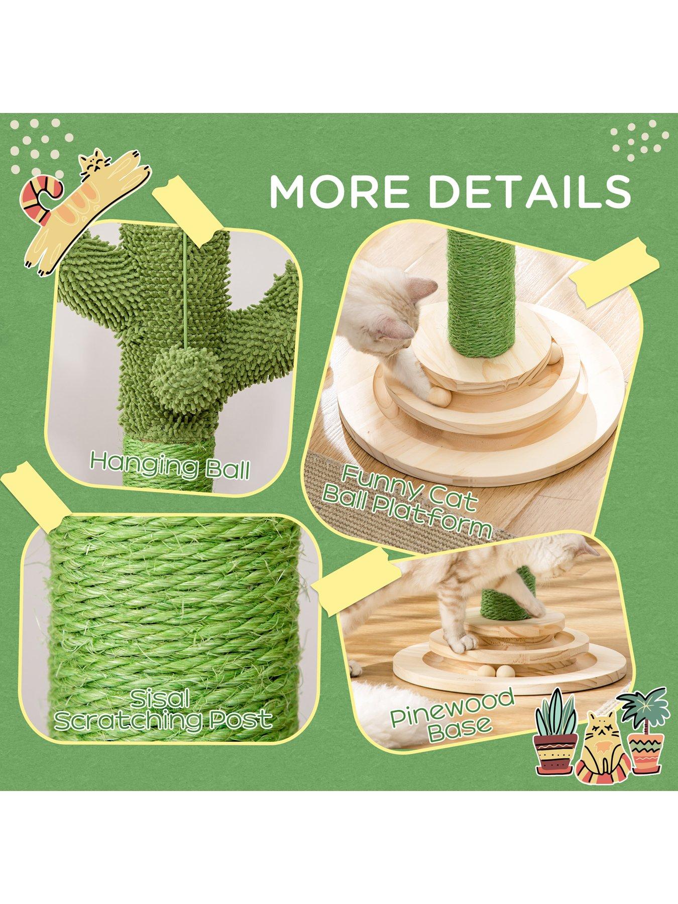Image 5 of 7 of PawHut Cat Tree Cactus Sisal Scratching Post Interactive Fun Roller Exerciser