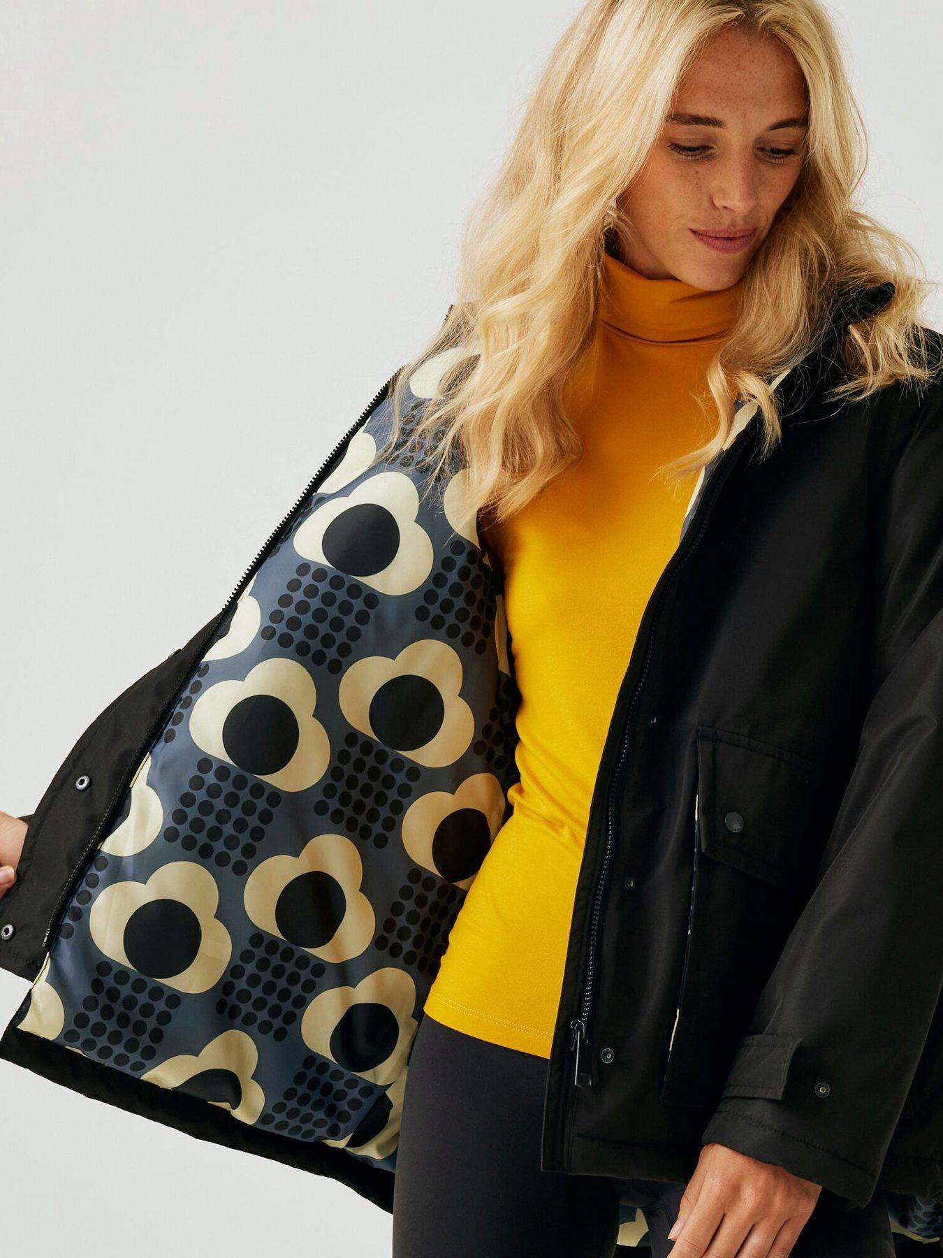 undefined Womens Orla Kiely Mid LengthWP Waterproof Insulated Jacket- Rain Cloud Print - Black