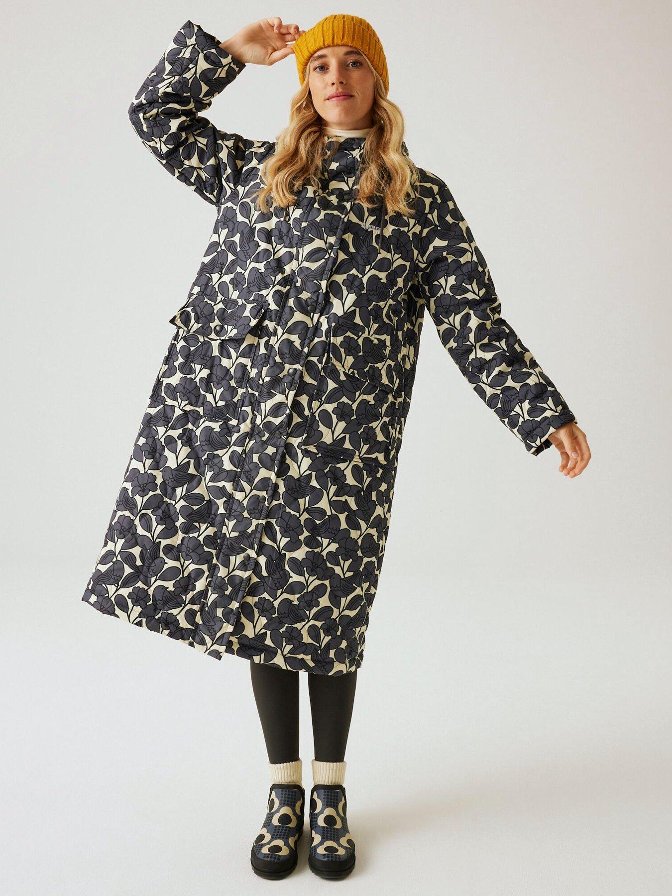 undefined Womens Orla Kiely Long Quilt Baffled/Quilted Jacket-GREY