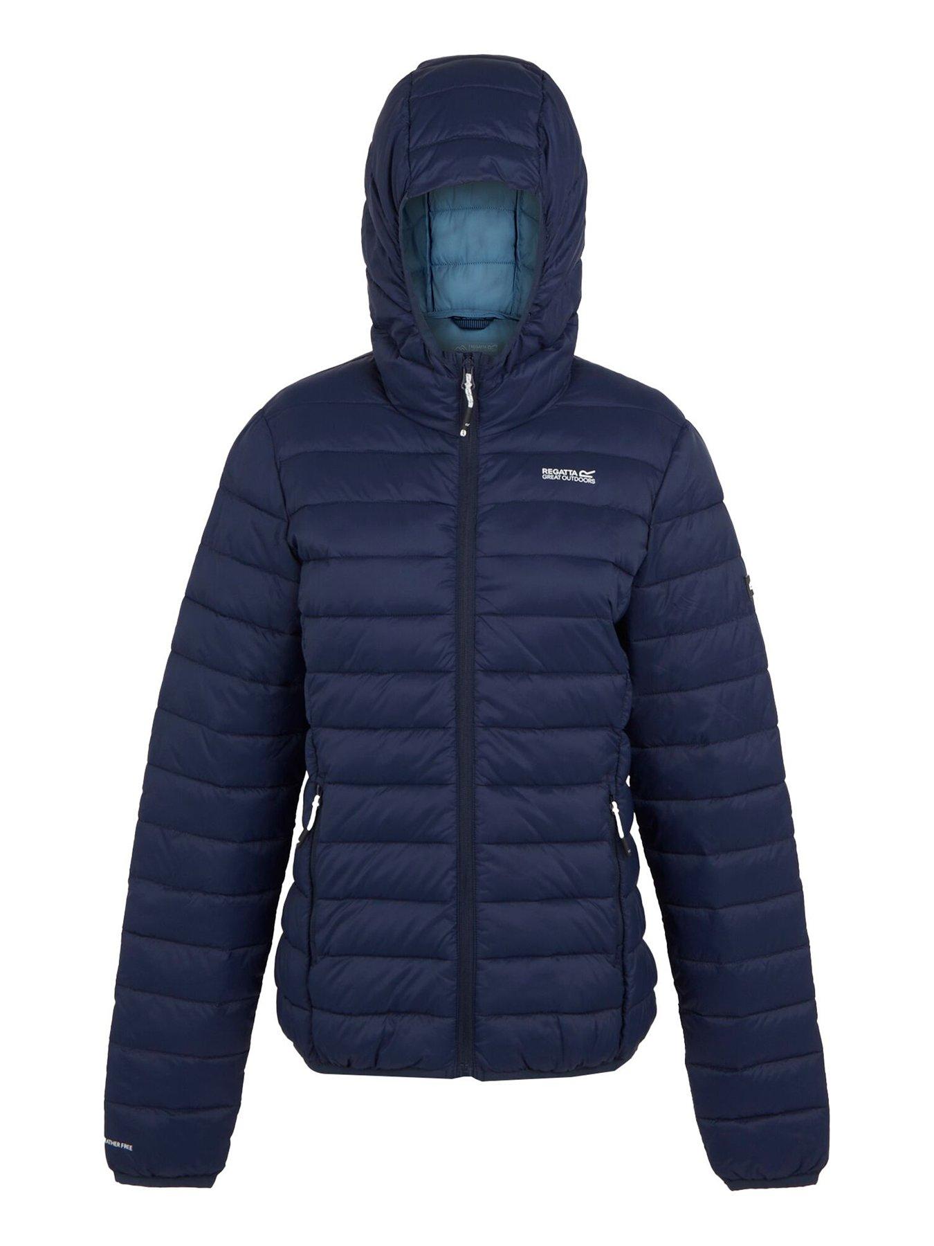  image of regatta-womens-hooded-marizion-baffledquilted-jacket-navy