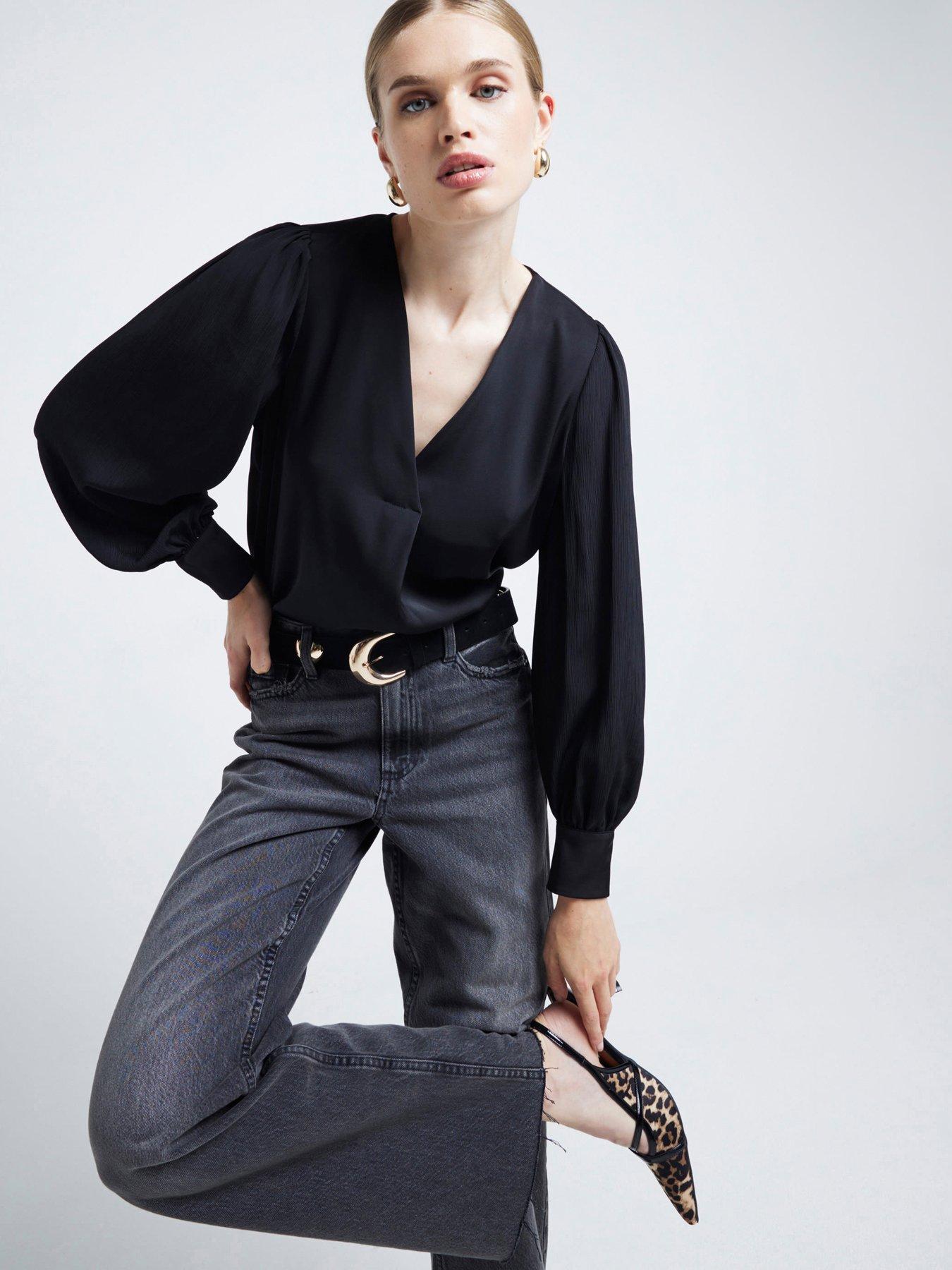 undefined Sheer Long Sleeve Top - Black