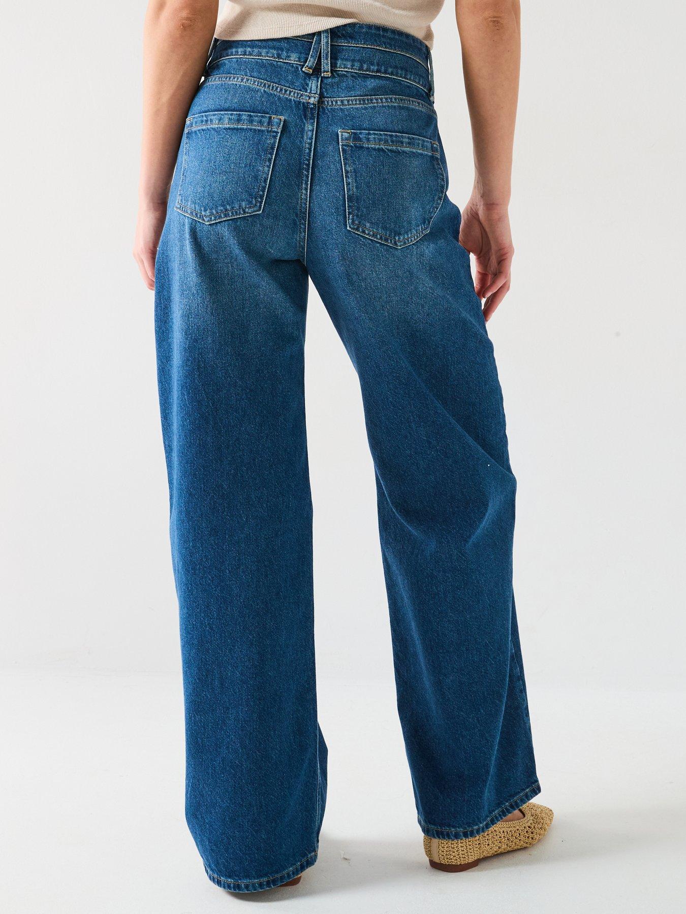stillFront image of v-by-very-double-button-wide-leg-jeans-dark-wash