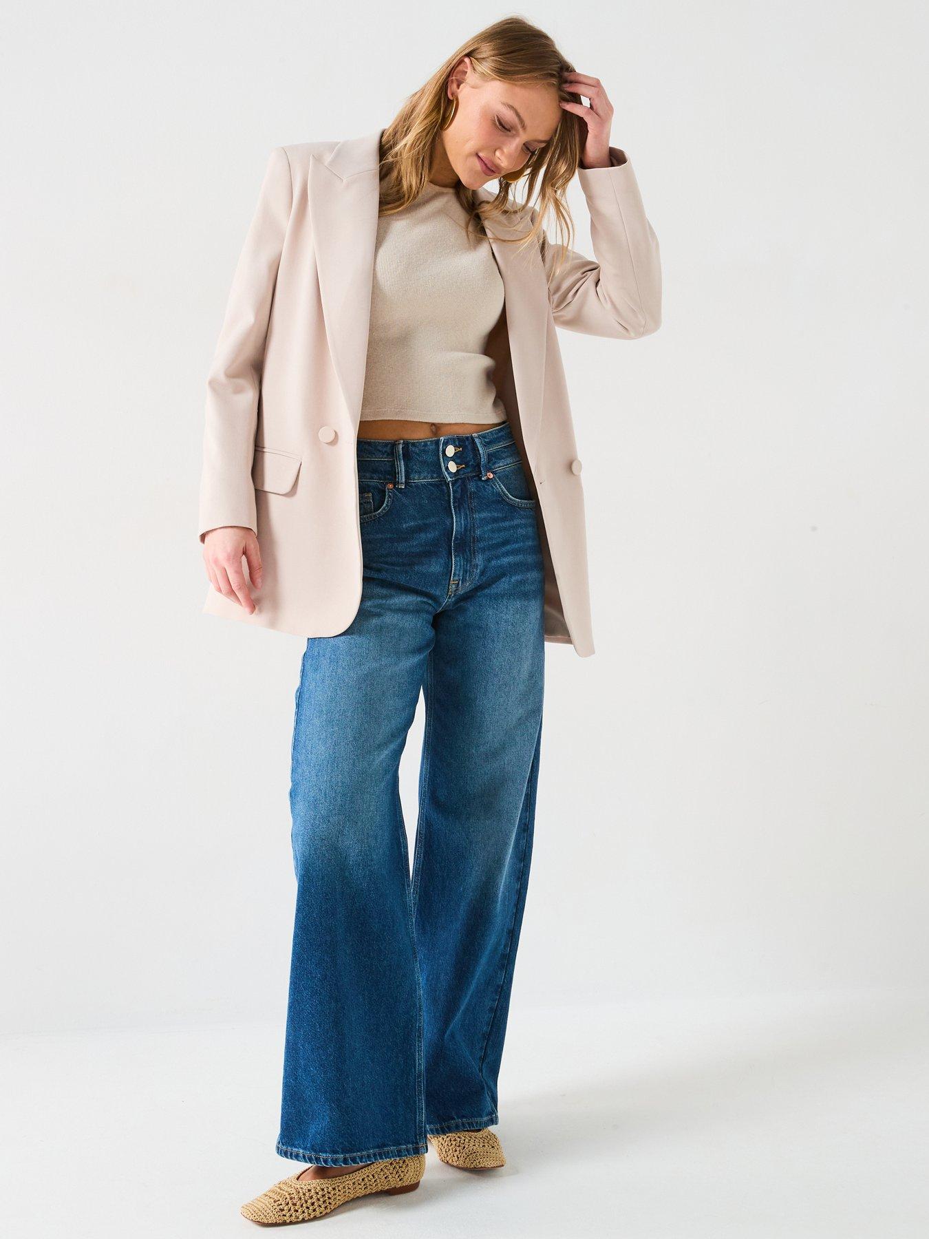 Image 3 of 6 of The Very Collection Double Button Wide Leg Jeans - Dark Wash