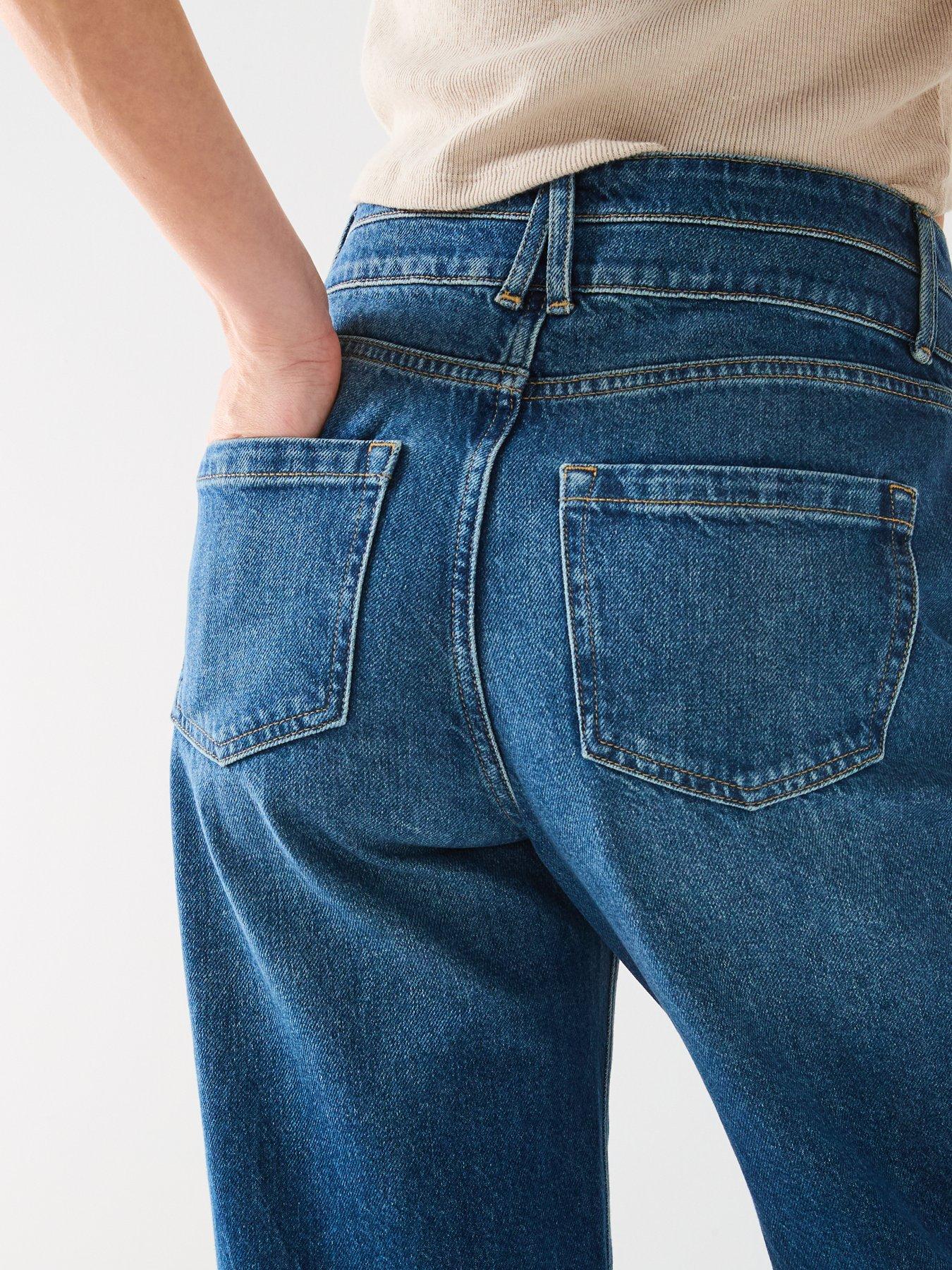 Image 4 of 6 of The Very Collection Double Button Wide Leg Jeans - Dark Wash