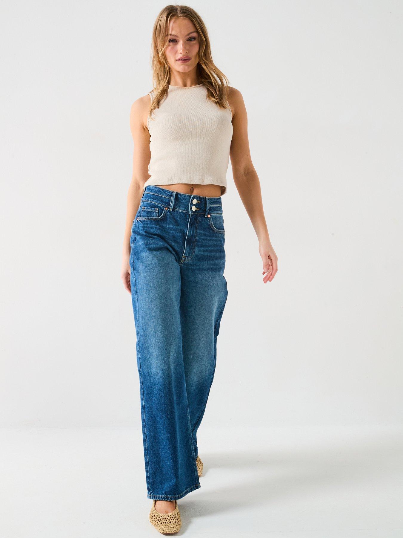  image of v-by-very-double-button-wide-leg-jeans-dark-wash
