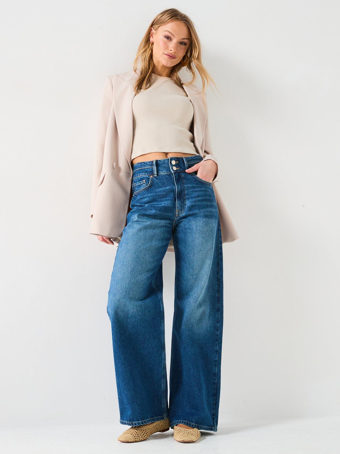  image of v-by-very-double-button-wide-leg-jeans-dark-wash