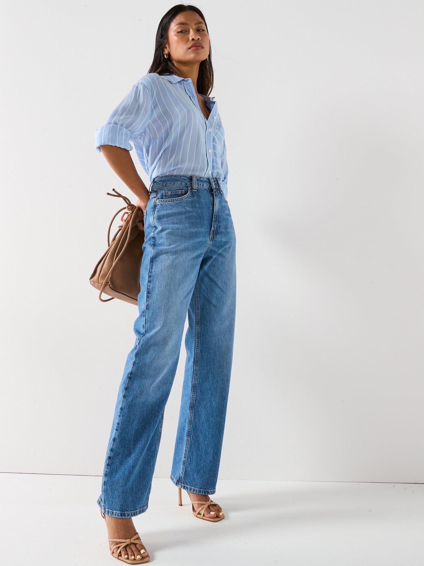 Image 4 of 6 of The Very Collection Wide Leg Jeans With Stretch - Midi Wash