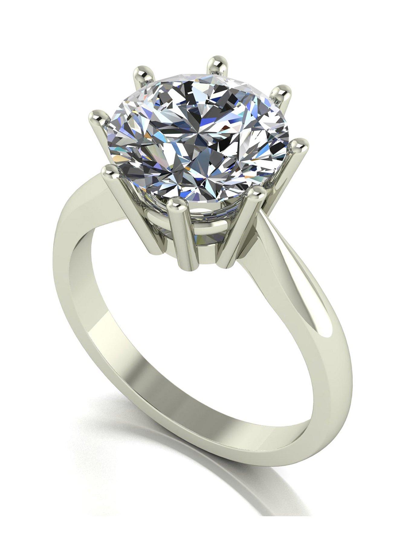Moissanite Statement Collection 9ct White Gold 4ct eq Round Brilliant Solitaire Ring