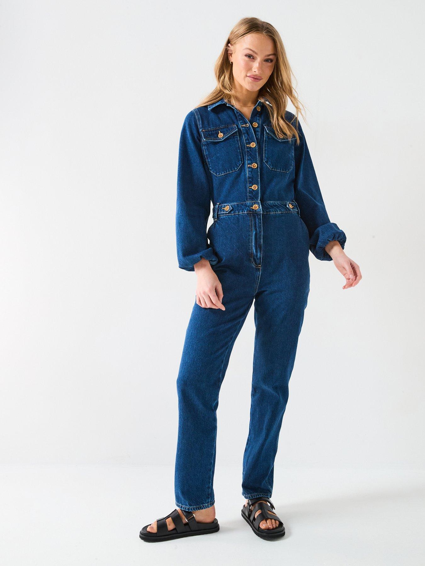 undefined Denim Jumpsuit With Waist Detail