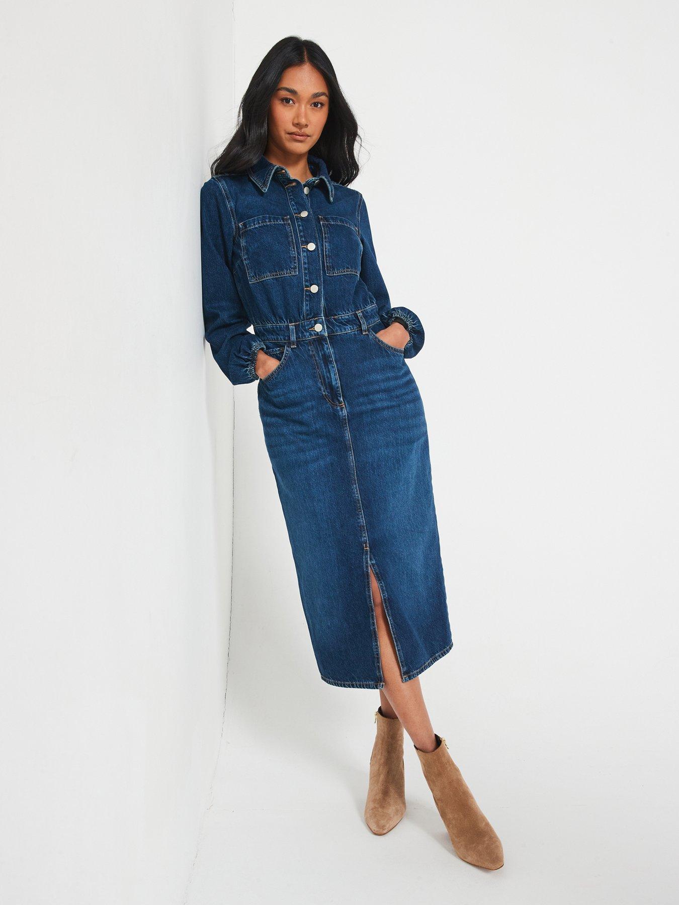 undefined Denim Midaxi Shirt Dress - Dark Wash - Dark Wash