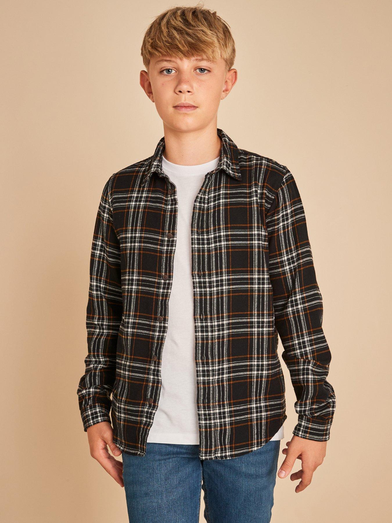 Image 1 of 6 of Jack & Jones Junior Boys Joshua Fall Flannel Check Shirt - Black