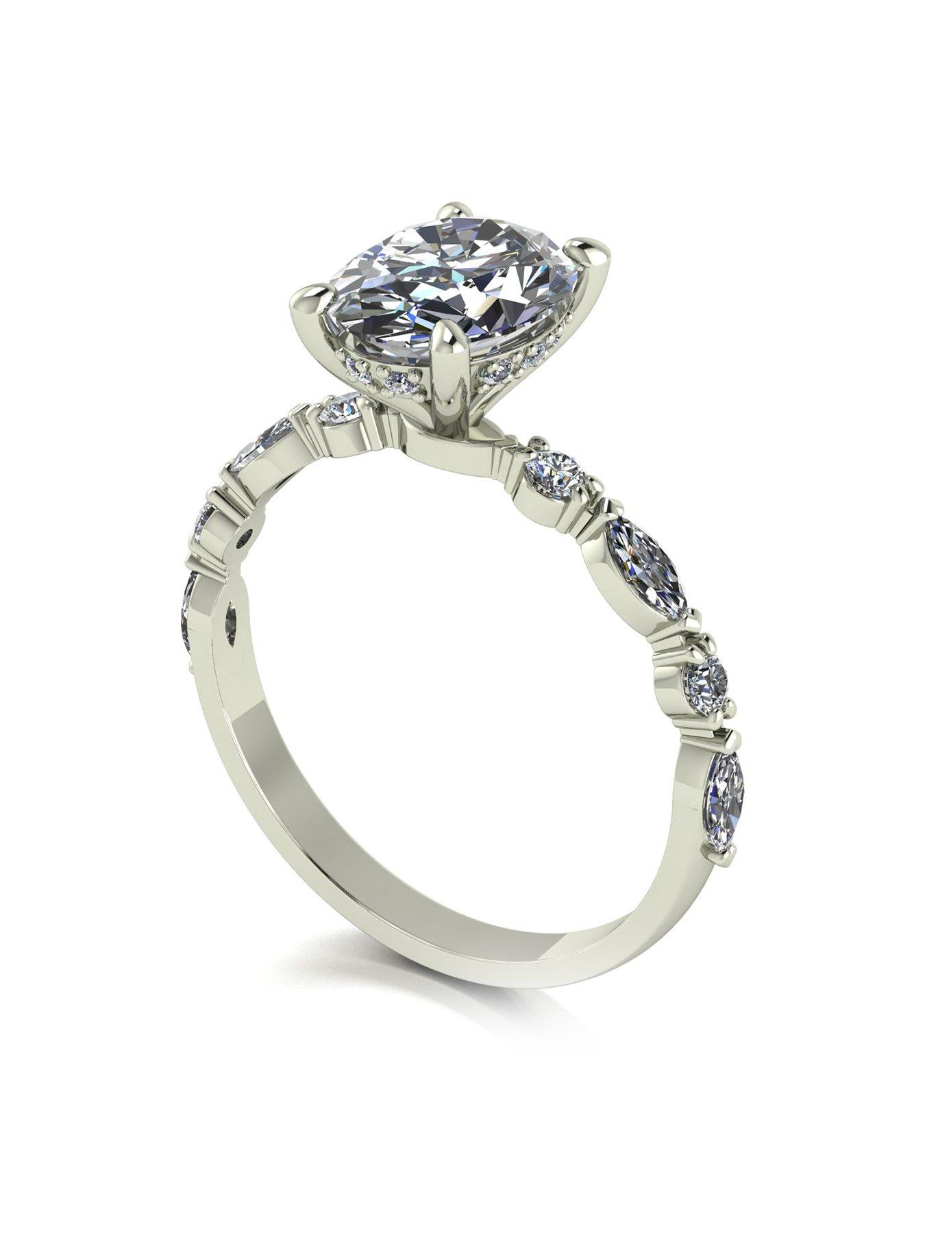 Moissanite Lady Lynsey L Amour Moissanite 9ct White Gold 1.35ct Total Radiant Cut Trilogy Ring littlewoods