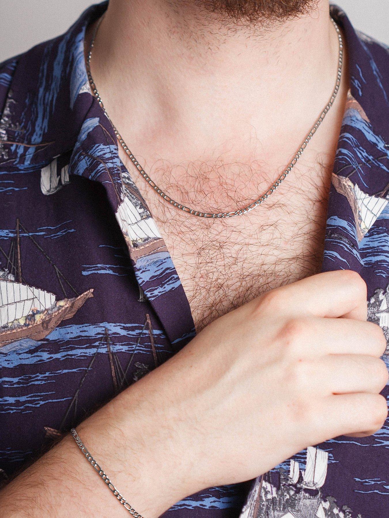  image of the-love-collection-mens-figaro-316-steel-chain-necklace-and-bracelet-set