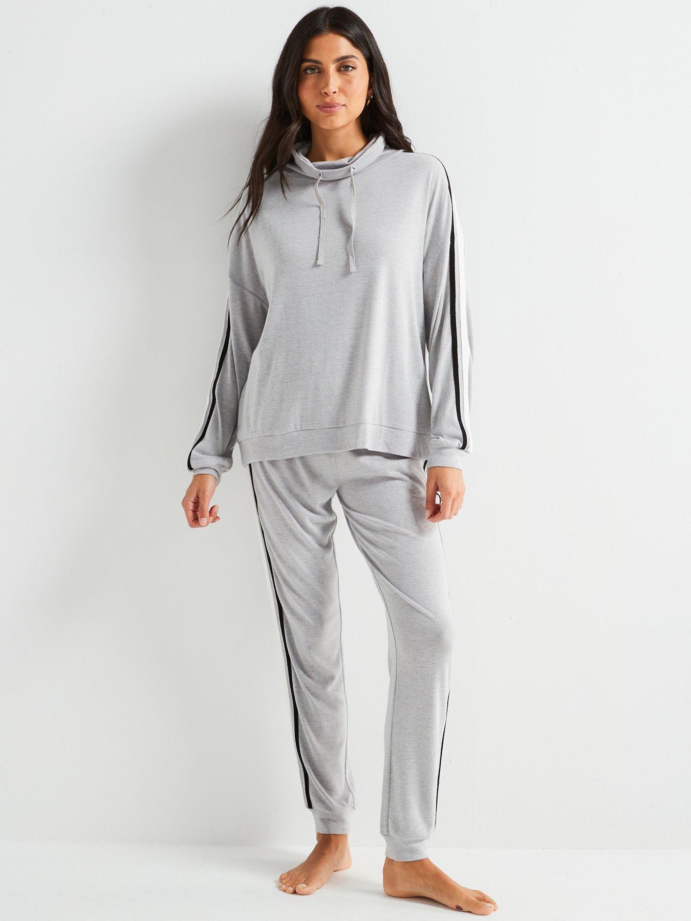 undefined Cowl Neck Contrast Loungewear Set - Grey