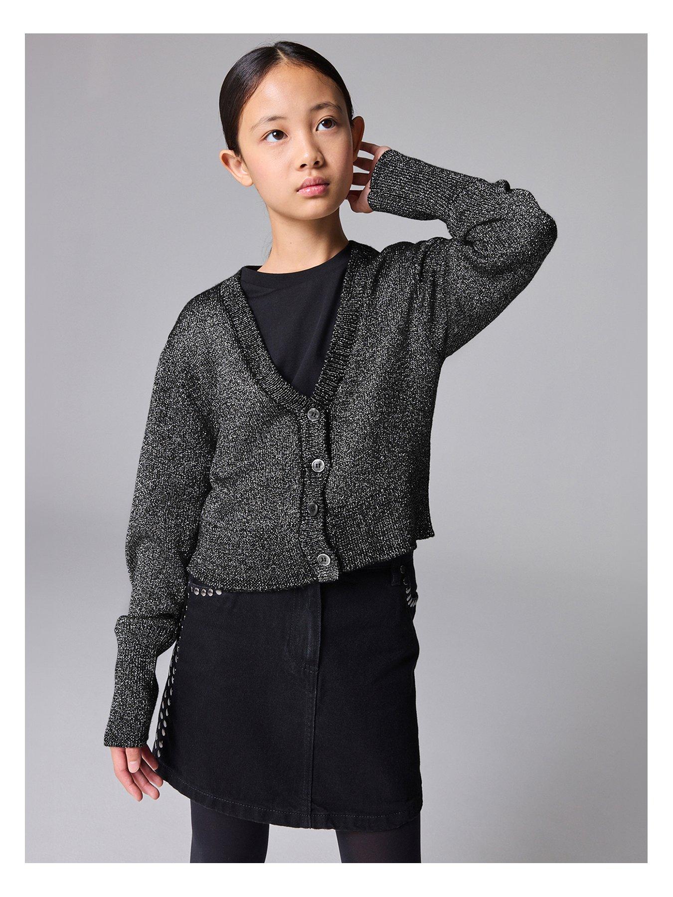 undefined All Saints Girls Lyra Glitter Cardigan - Grey
