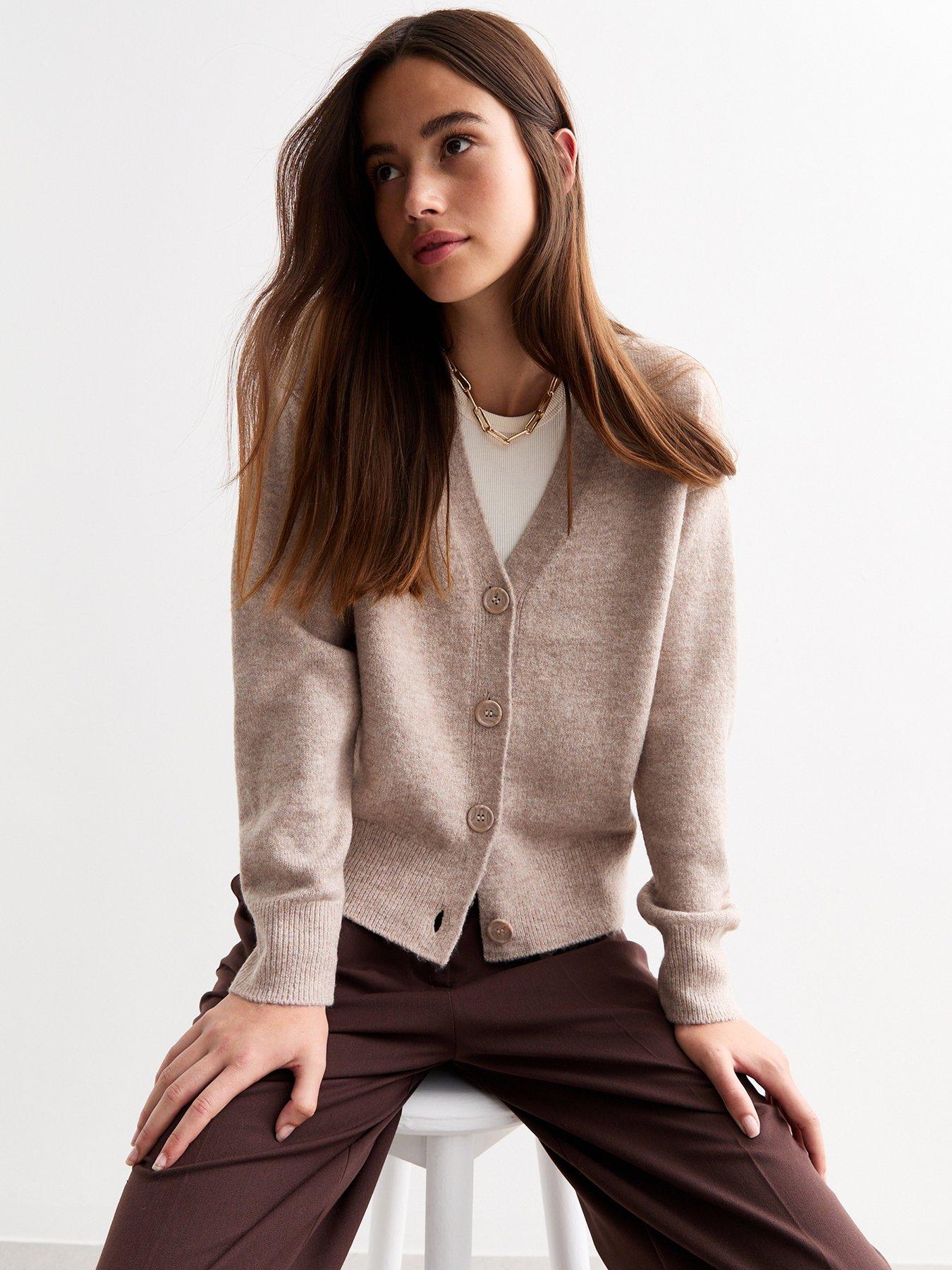  image of new-look-button-knit-cardigan-mink