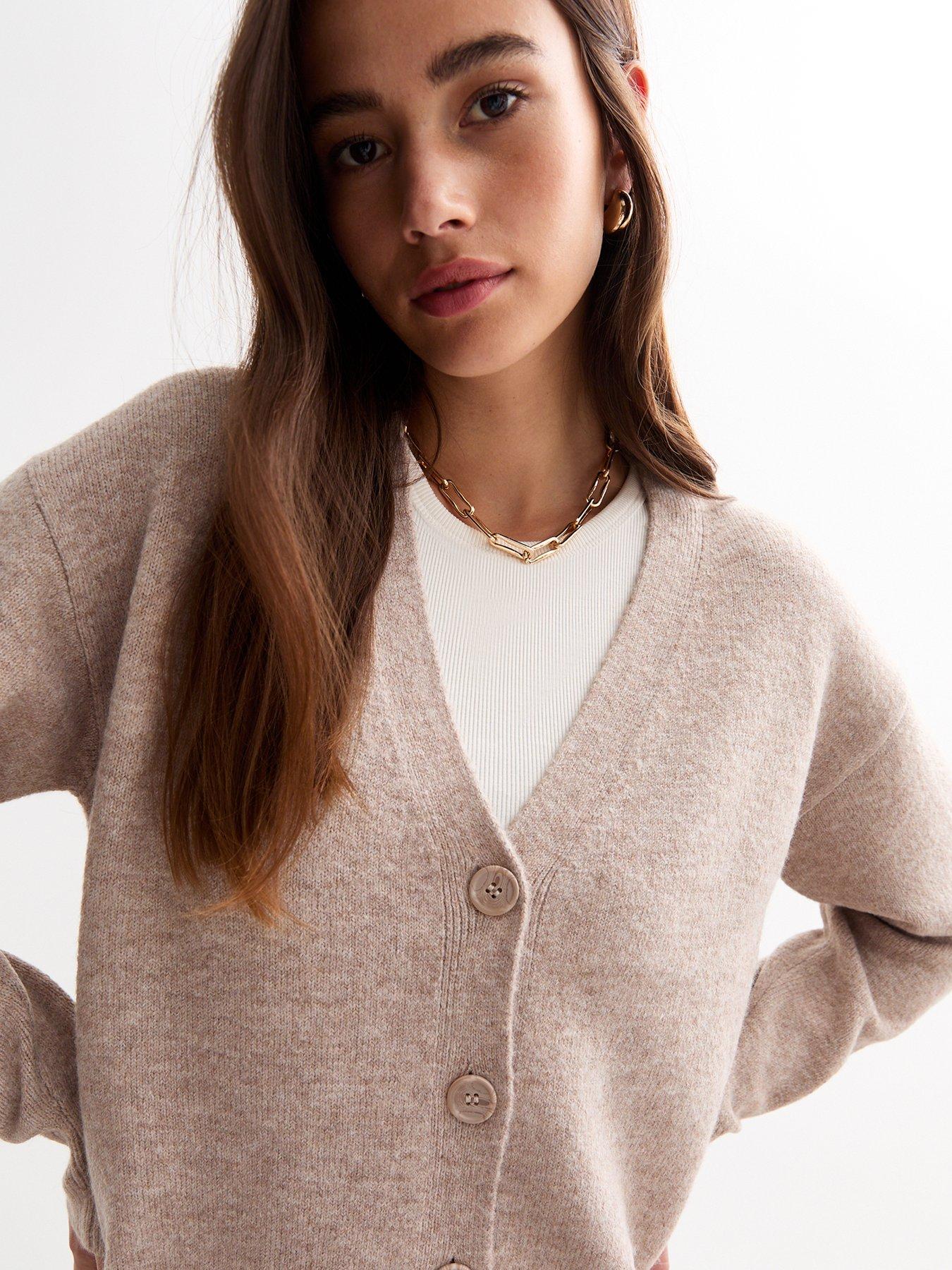  image of new-look-button-knit-cardigan-mink