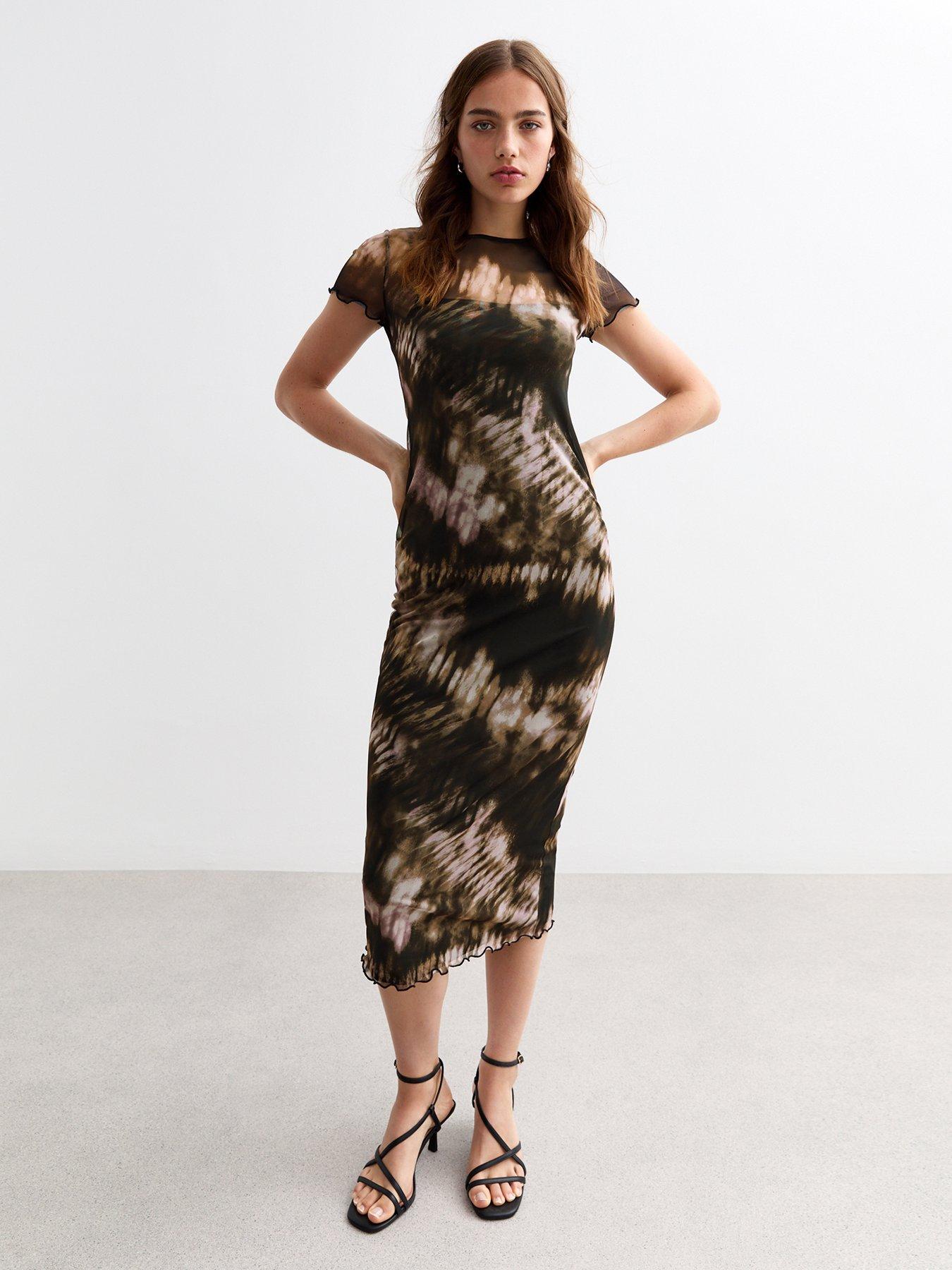 undefined Mesh Midi Dress - Black