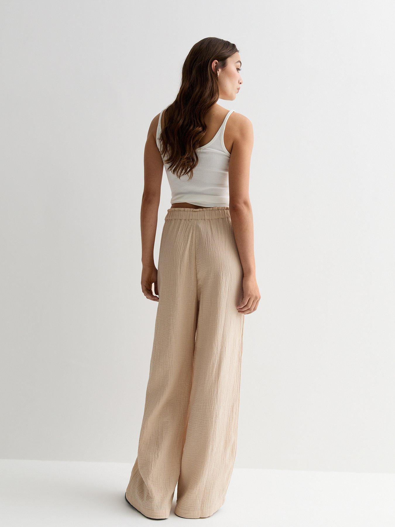 Image 2 of 4 of New Look Stone Cotton Wide Leg Trousers