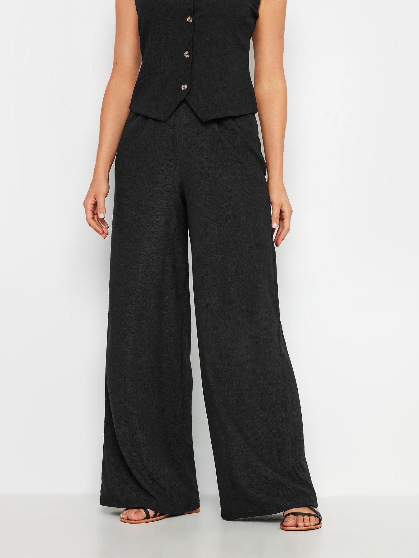 undefined Tall Wide Leg Textured Trousers 36" - Black