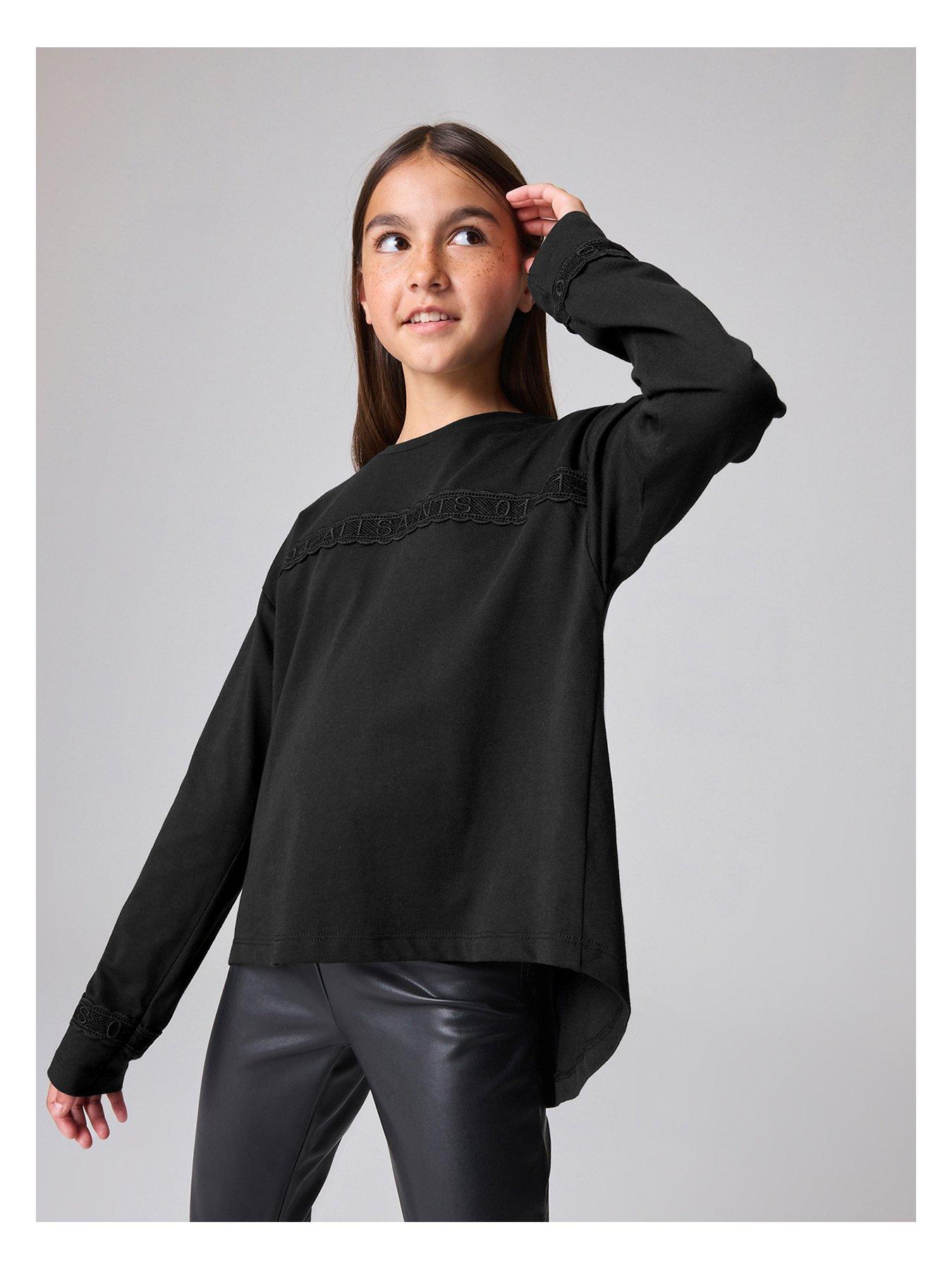 undefined All Saints Kids Logo Lace Long Sleeve T-Shirt - Black