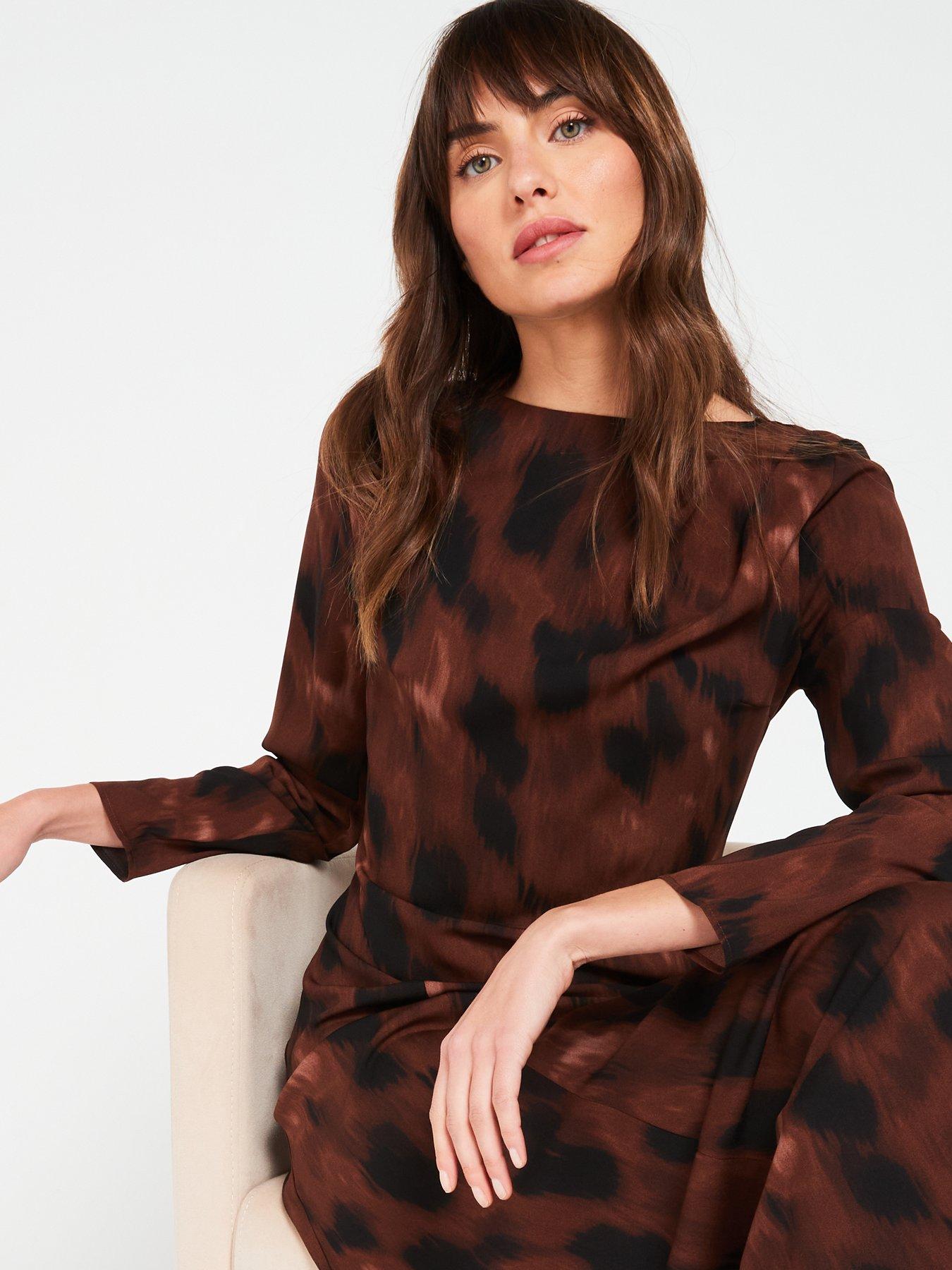 image of v-by-very-drape-tie-dye-print-midi-dress-multi
