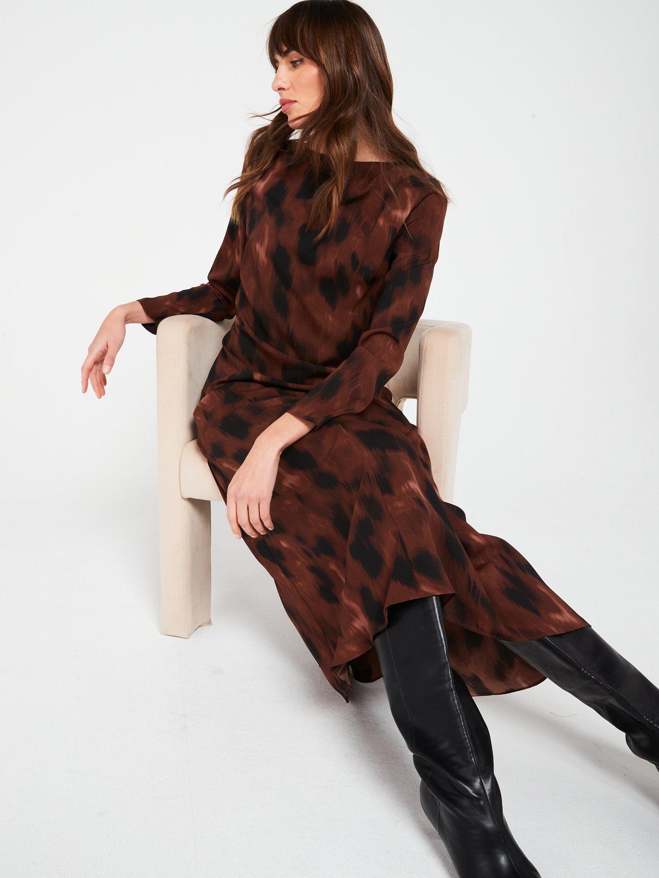  image of v-by-very-drape-tie-dye-print-midi-dress-multi