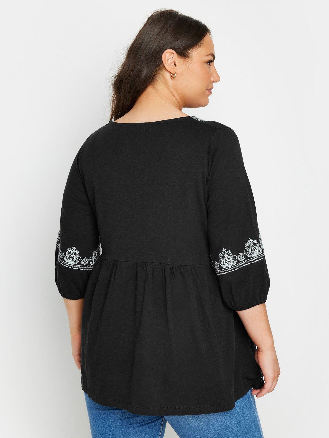  image of yours-curve-embroidered-34-smock-top-black
