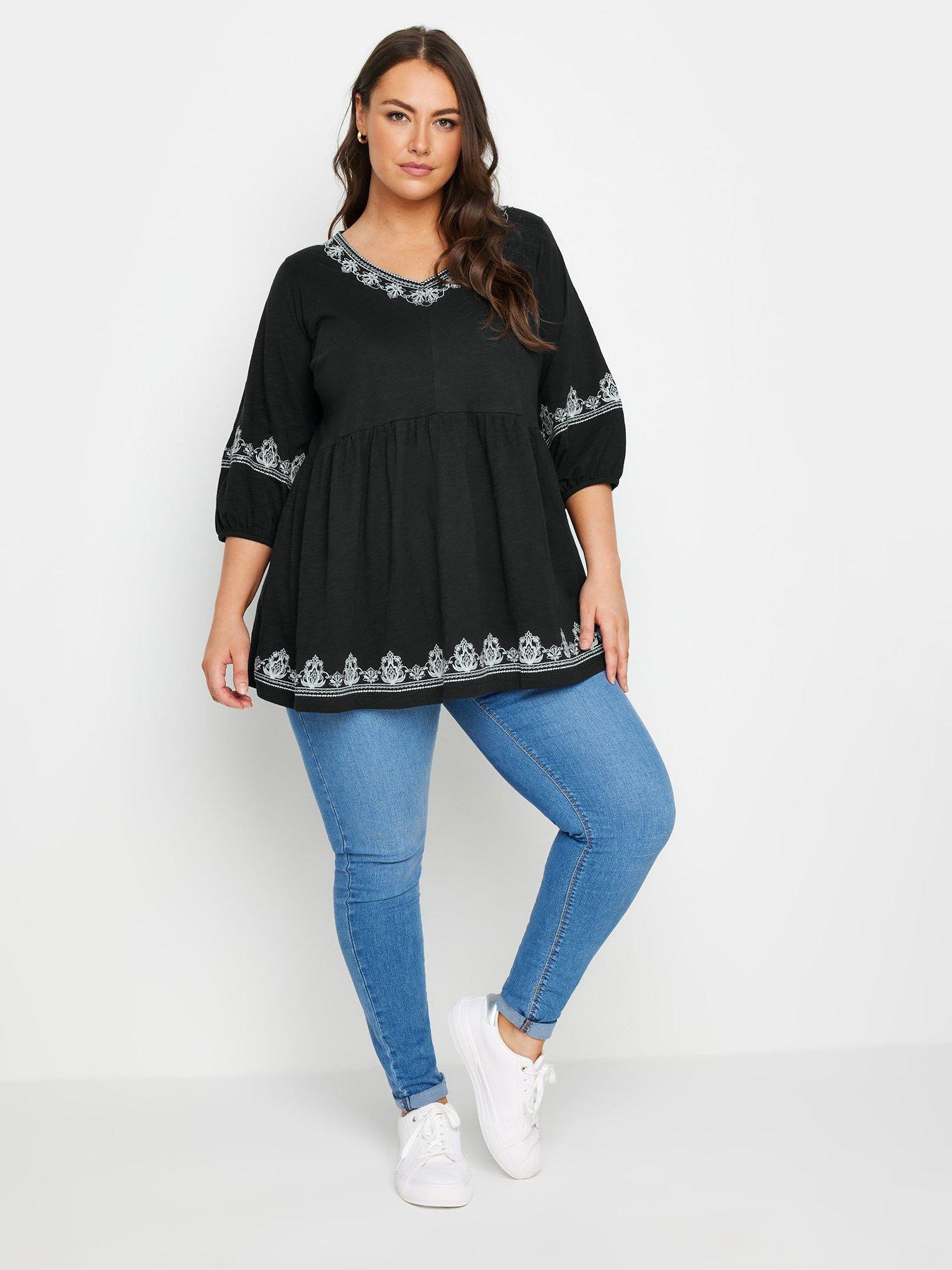  image of yours-curve-embroidered-34-smock-top-black