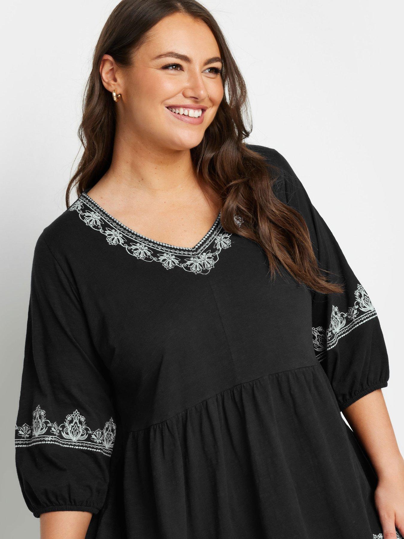  image of yours-curve-embroidered-34-smock-top-black