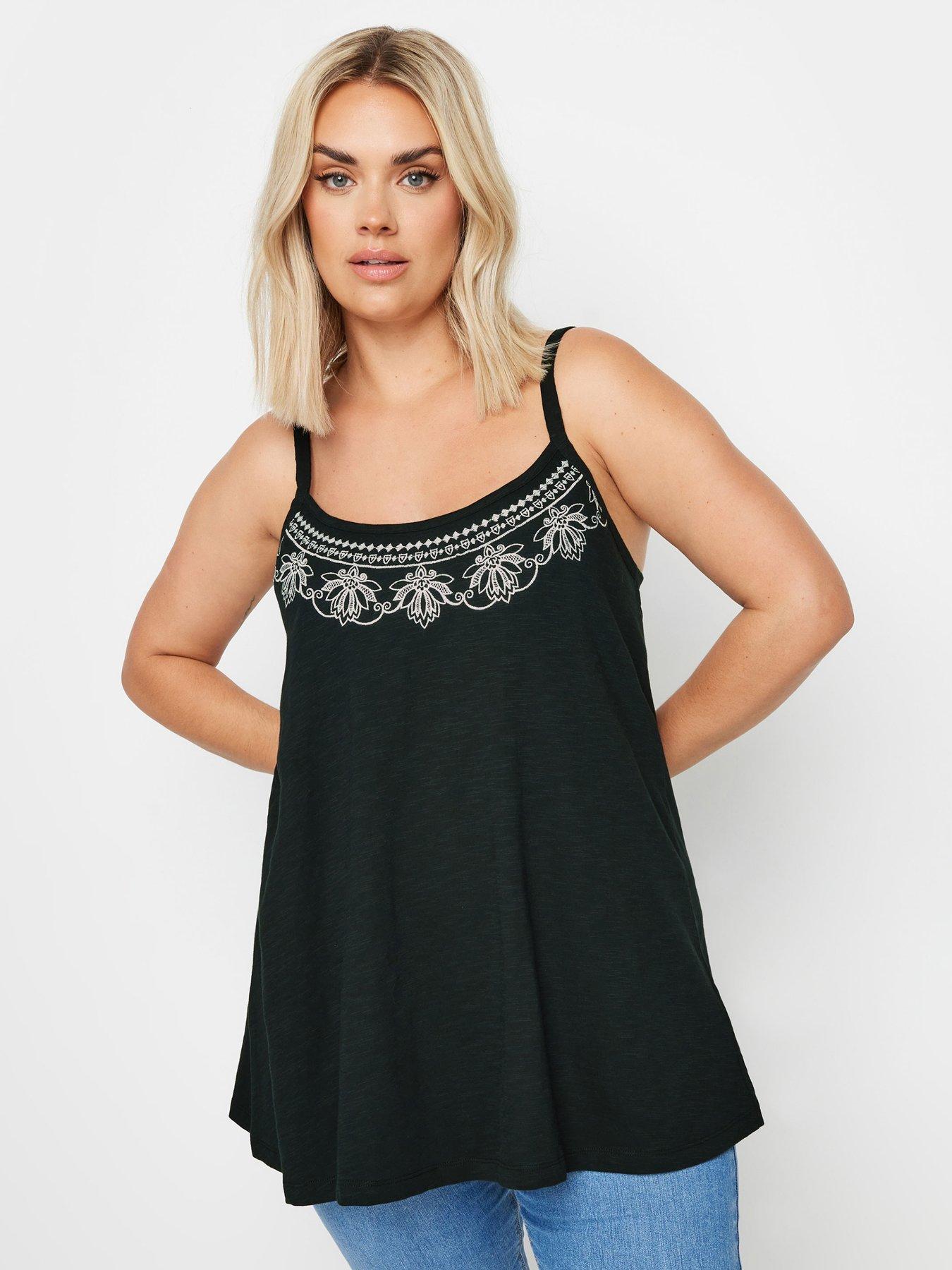 undefined Curve Embroidered Swing Cami - Black