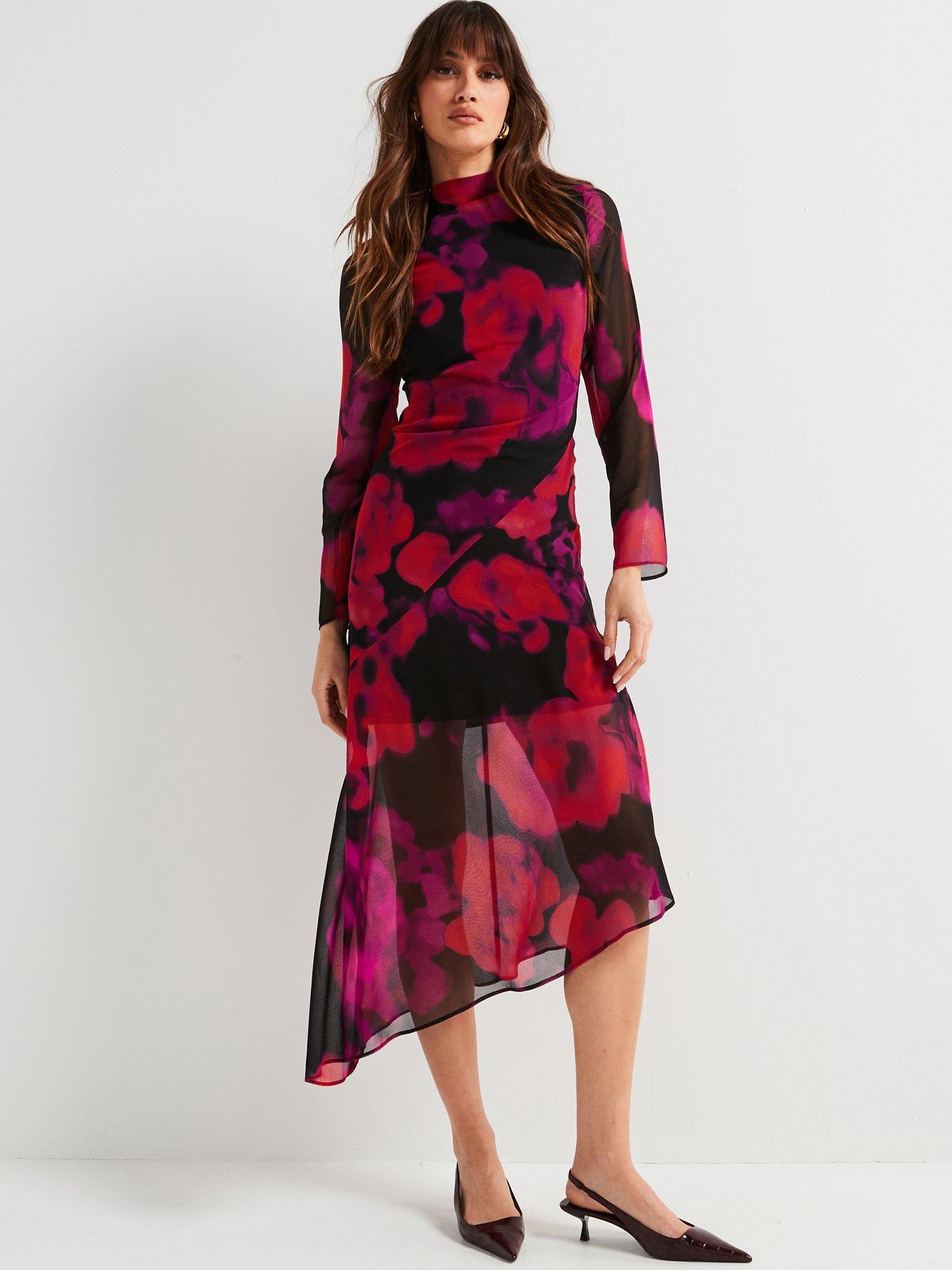 undefined Floral Printed Column Midi Dress - Multi