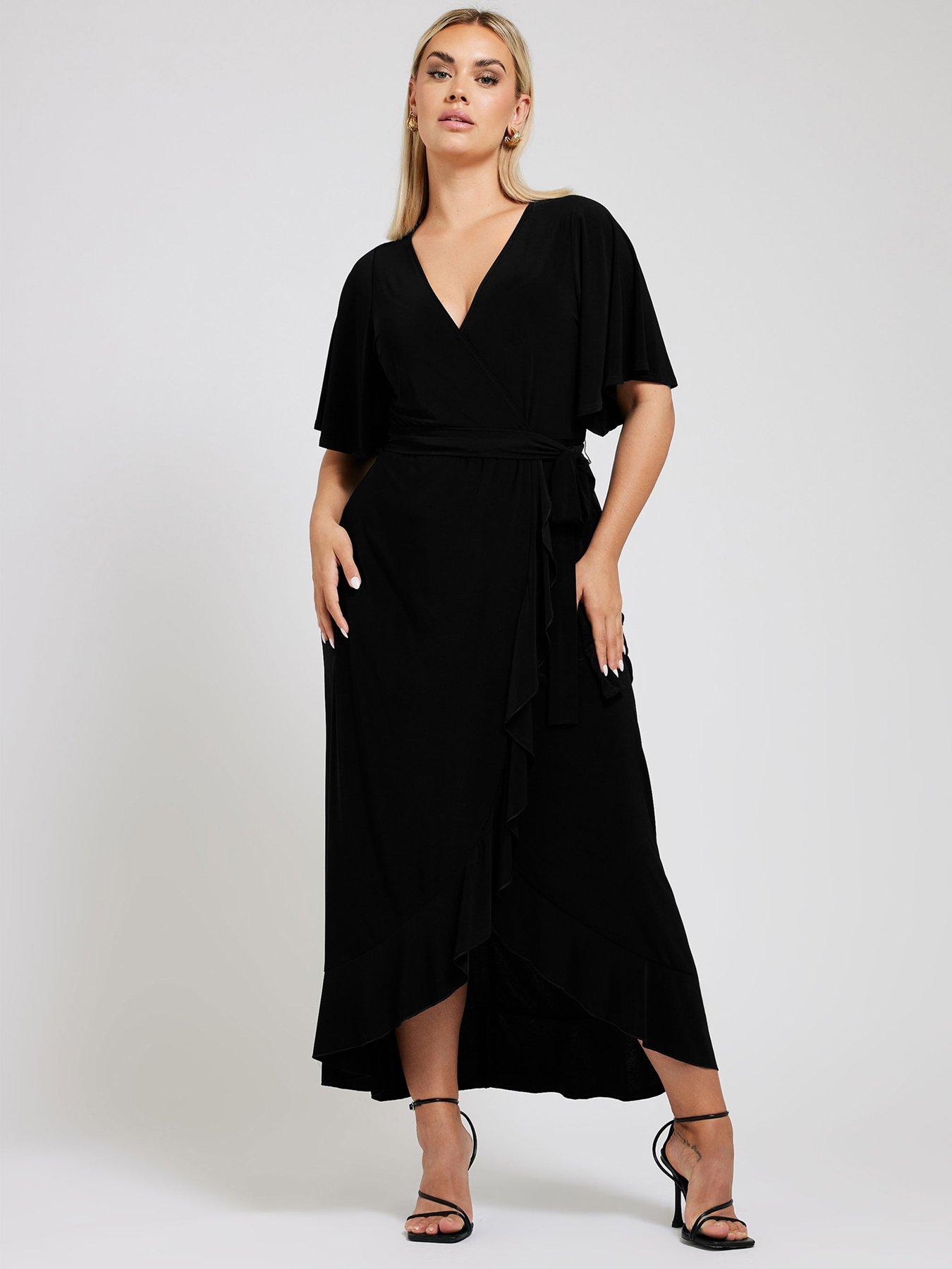 undefined Curve Ruffle Hem Wrap Dress - Black