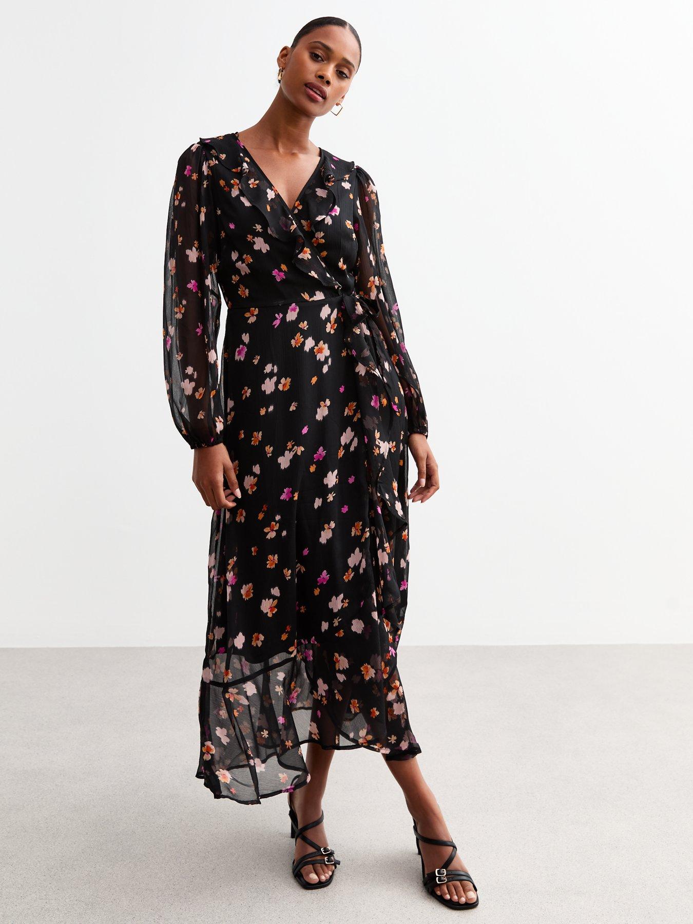 New Look Wrap Chiffon Midi Dress Print littlewoods