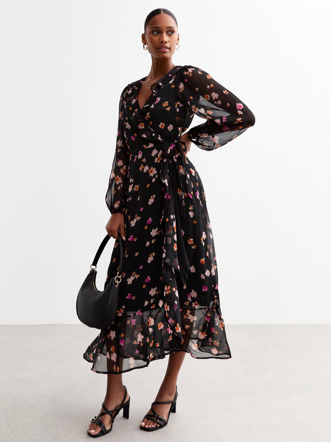 New Look Wrap Chiffon Midi Dress - Print | Littlewoods