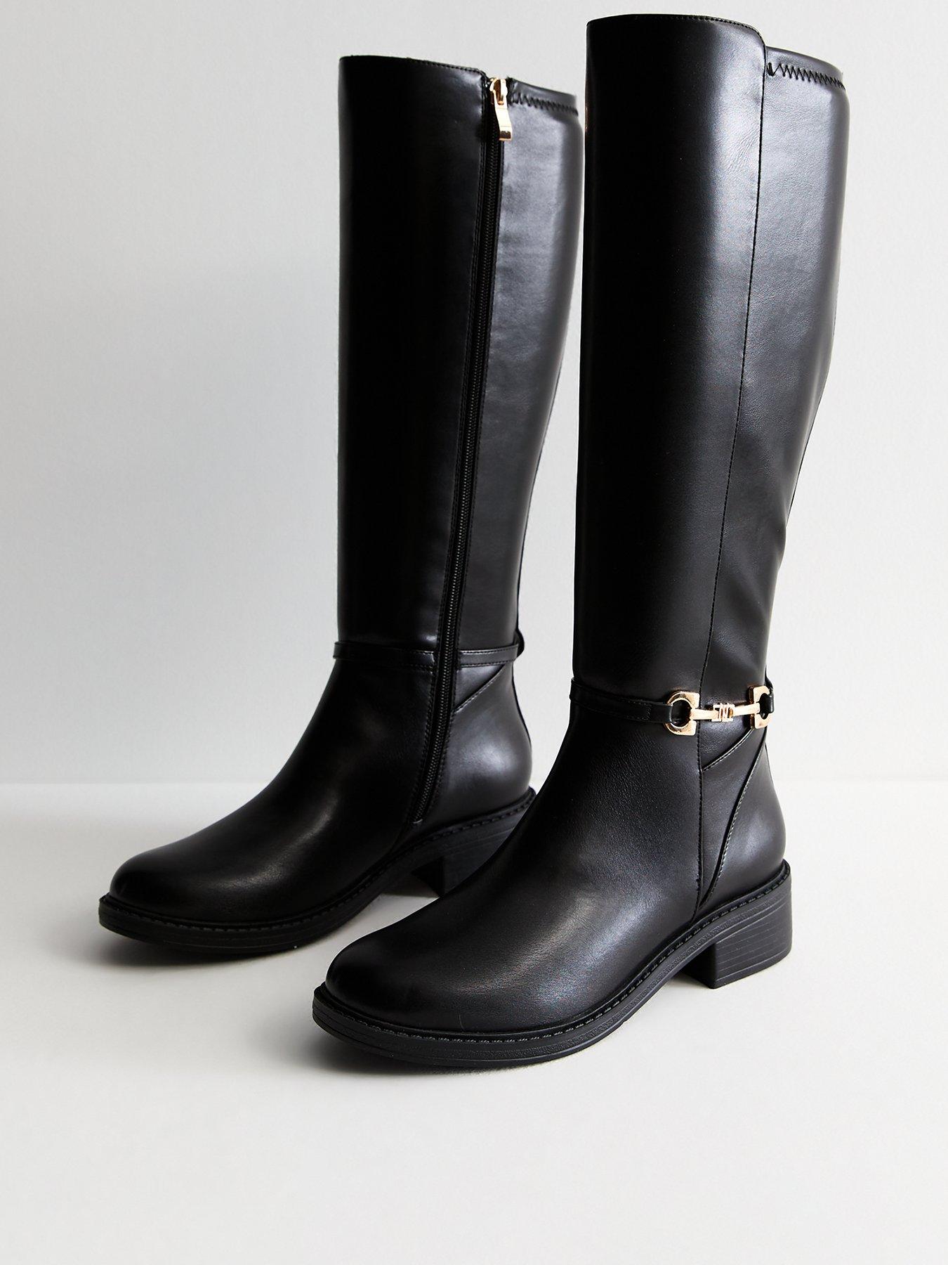 New Look Wide Fit Leather Look High Leg Boots Black littlewoods