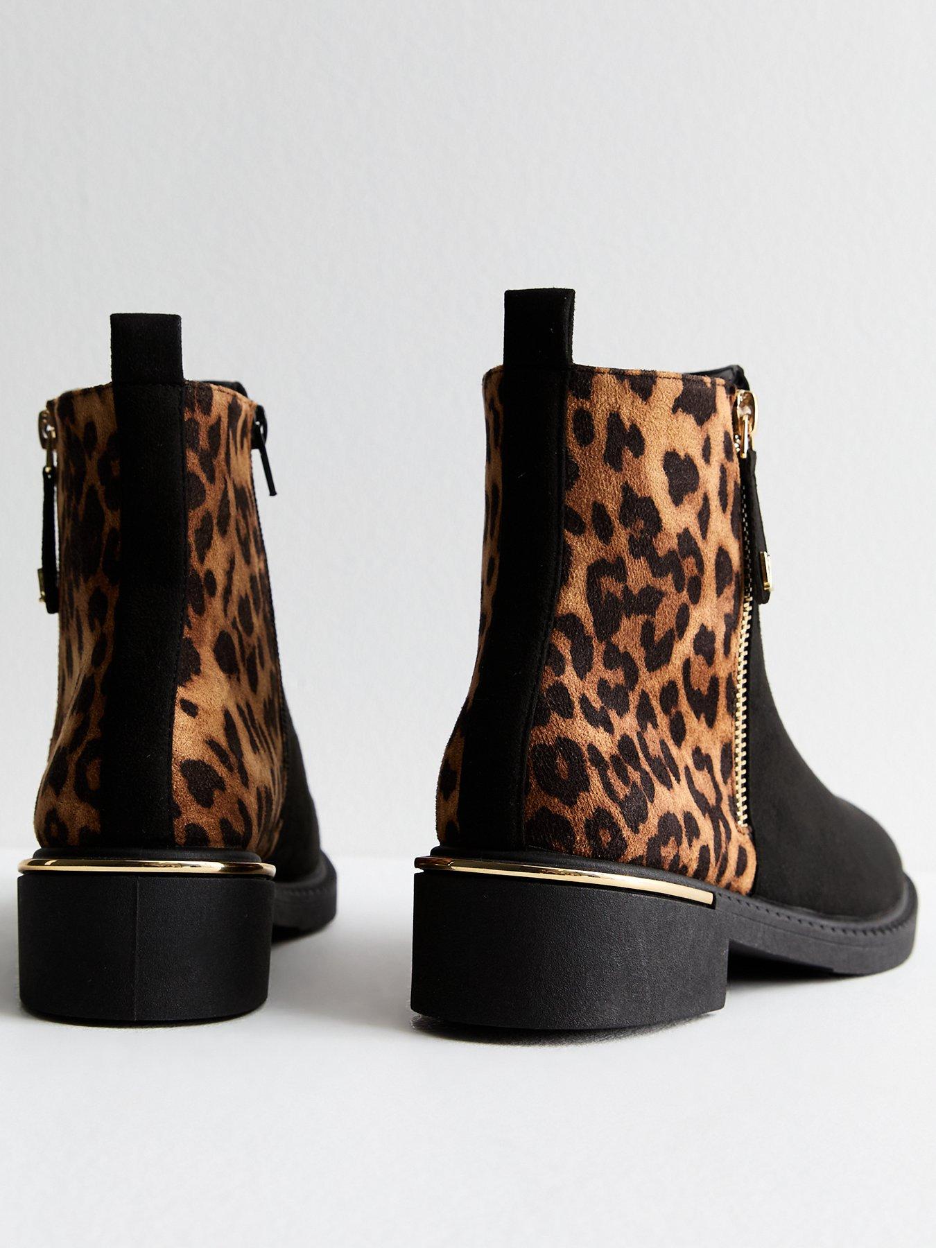 Black ankle boots with leopard print best sale