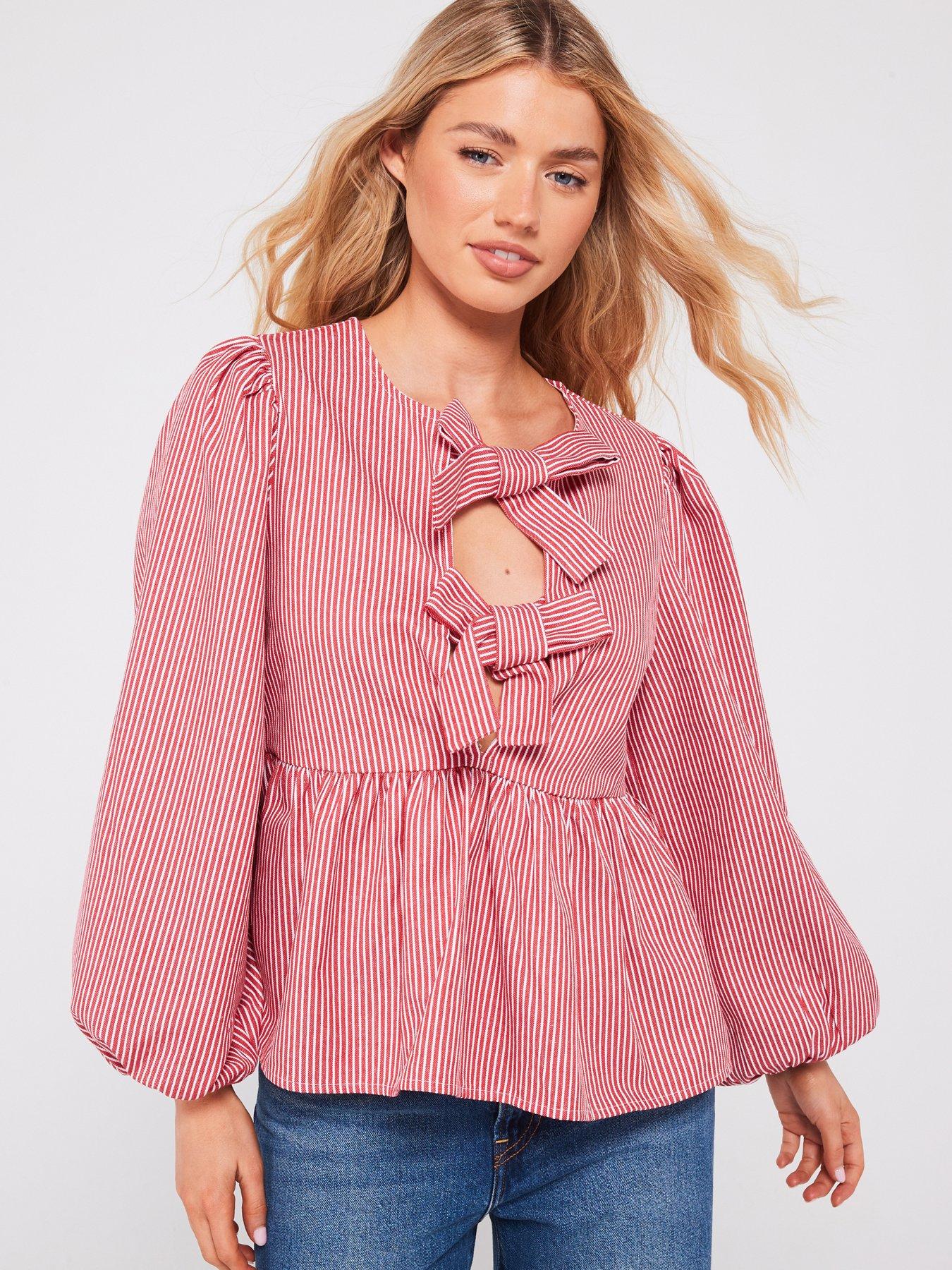 Image 1 of 5 of PIECES Jayla Long Sleeve Tie Top - Red