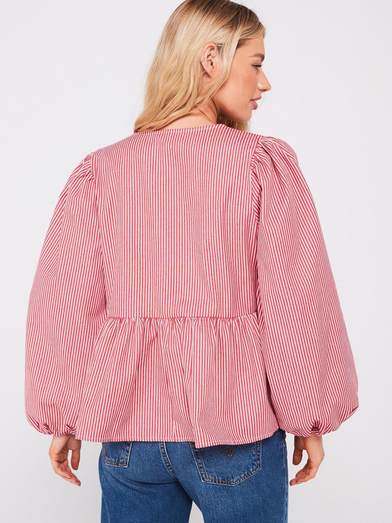 Image 2 of 5 of PIECES Jayla Long Sleeve Tie Top - Red