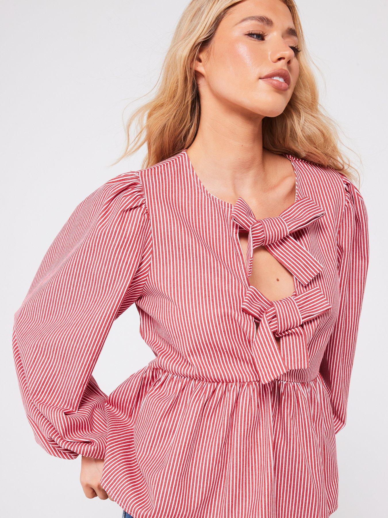 Image 4 of 5 of PIECES Jayla Long Sleeve Tie Top - Red