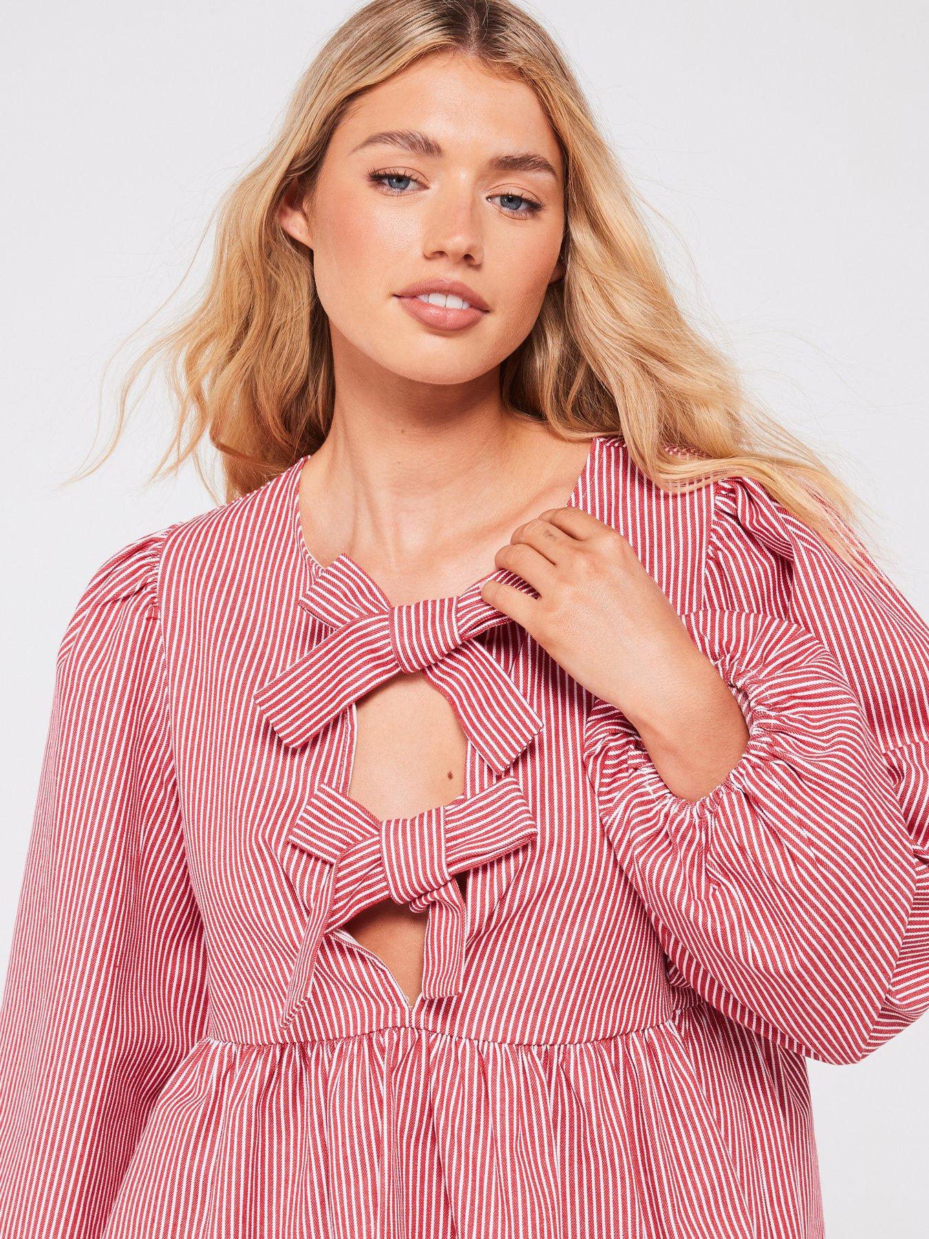 Image 5 of 5 of PIECES Jayla Long Sleeve Tie Top - Red