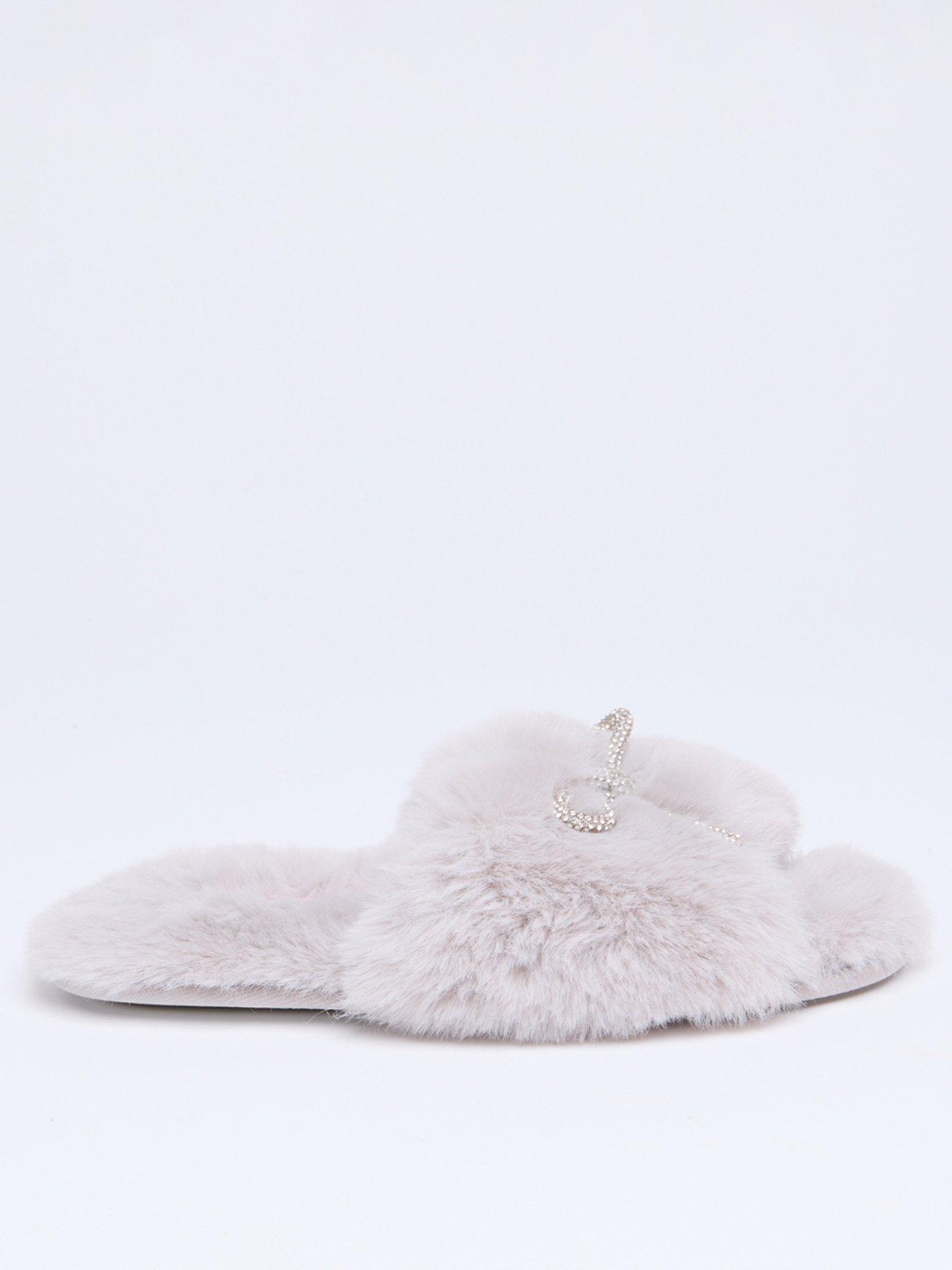  image of boux-avenue-bow-embellished-slider-slipper-grey
