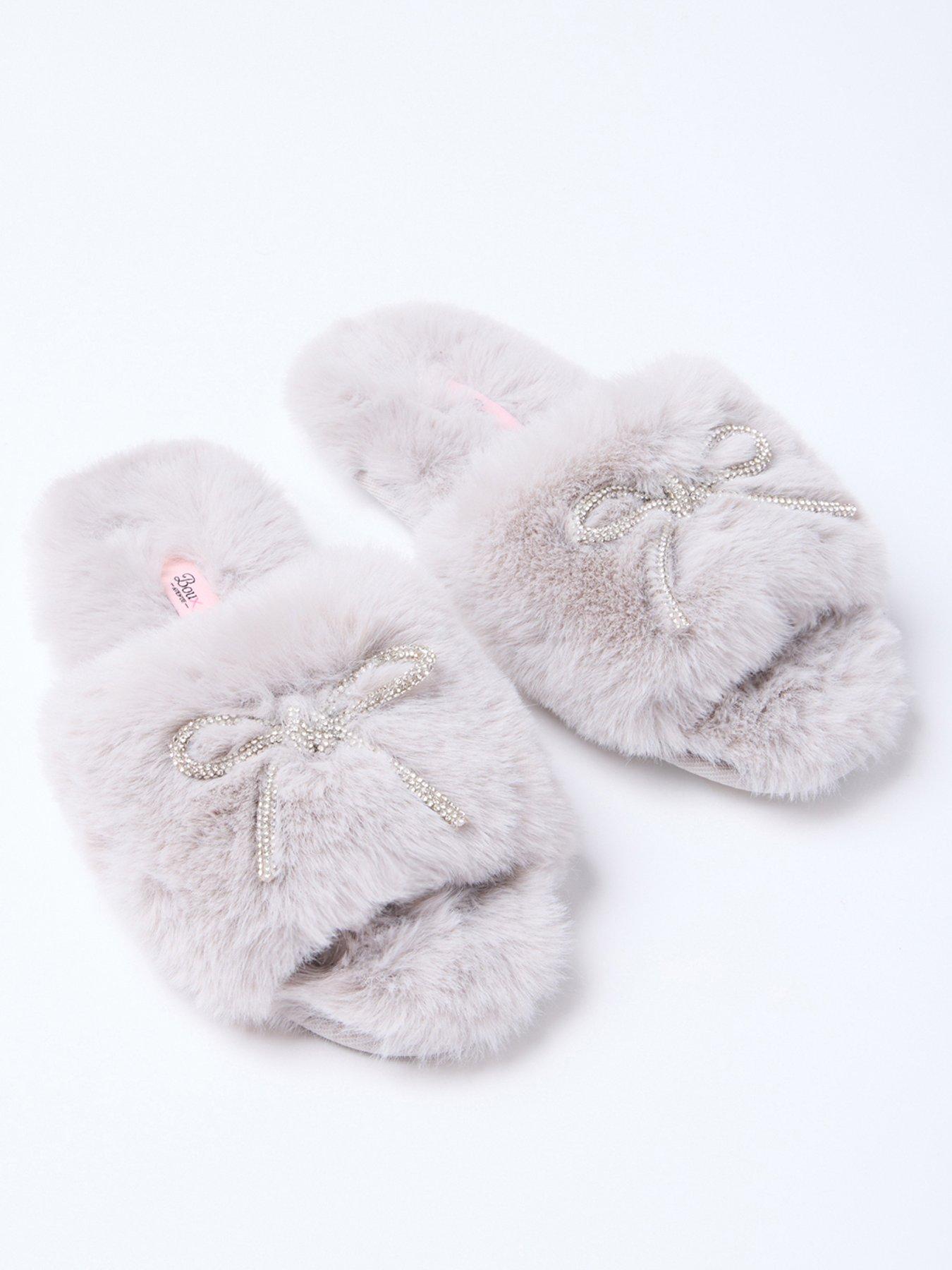  image of boux-avenue-bow-embellished-slider-slipper-grey
