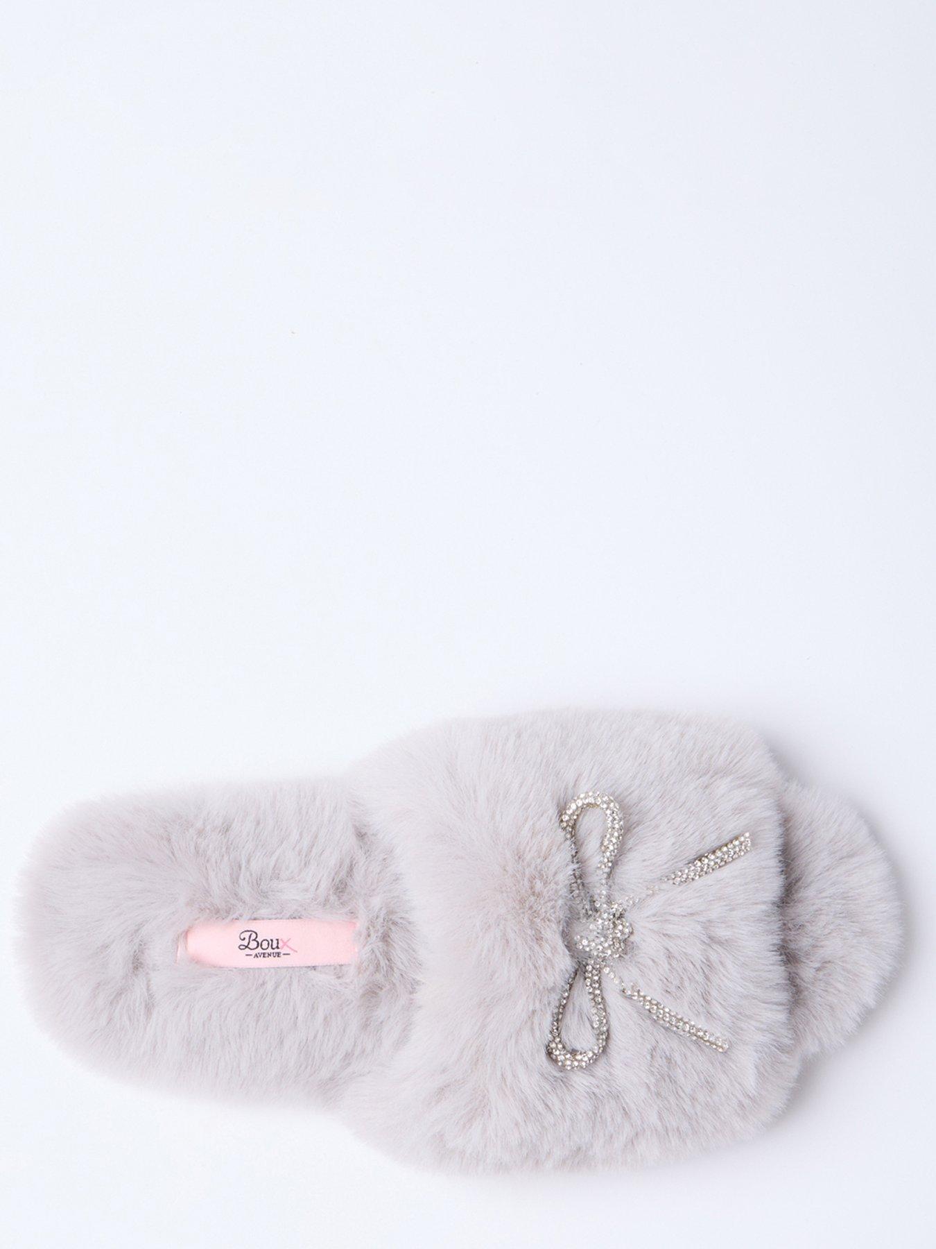  image of boux-avenue-bow-embellished-slider-slipper-grey