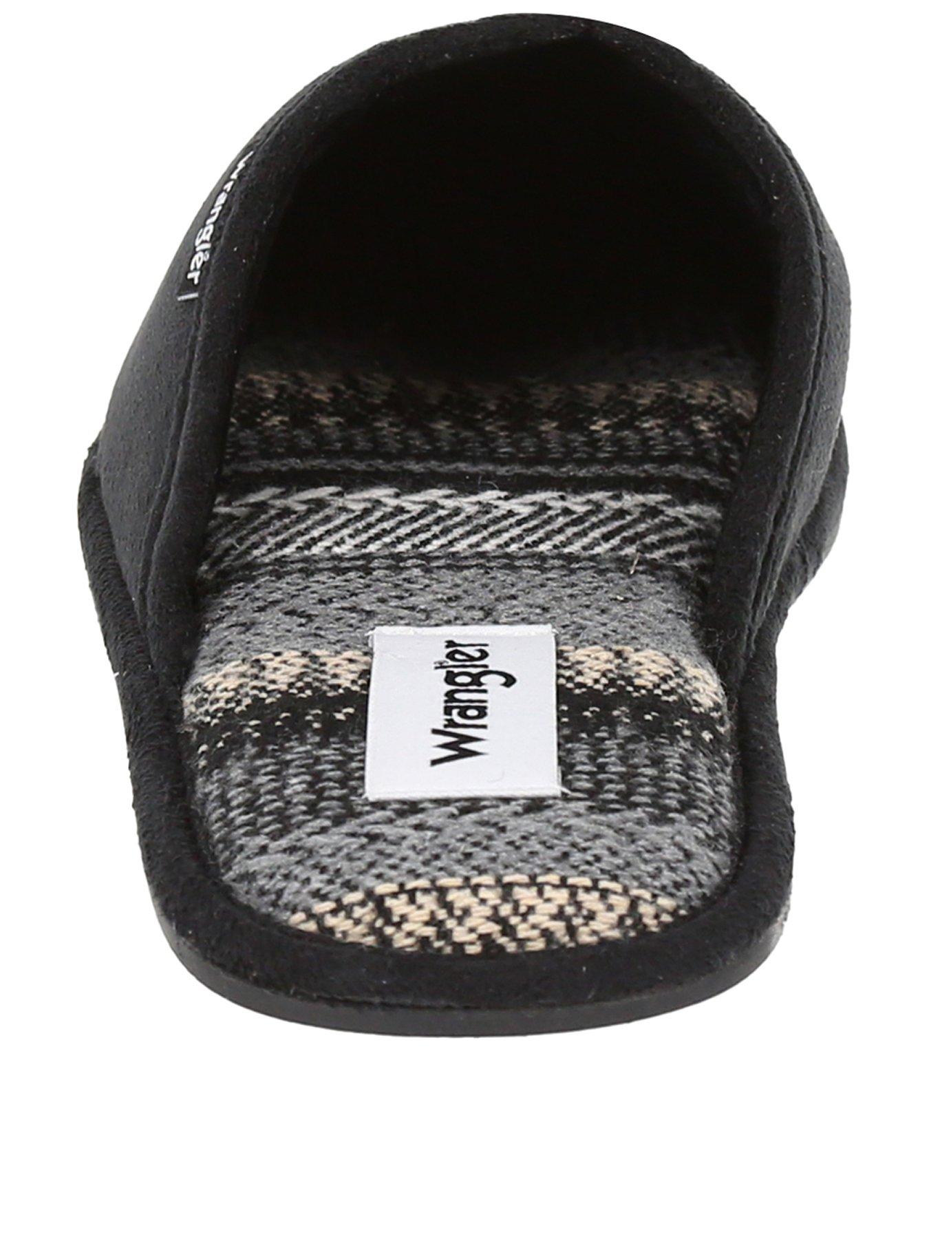 image of wrangler-sherpa-lined-check-moccasin-slippers-navy