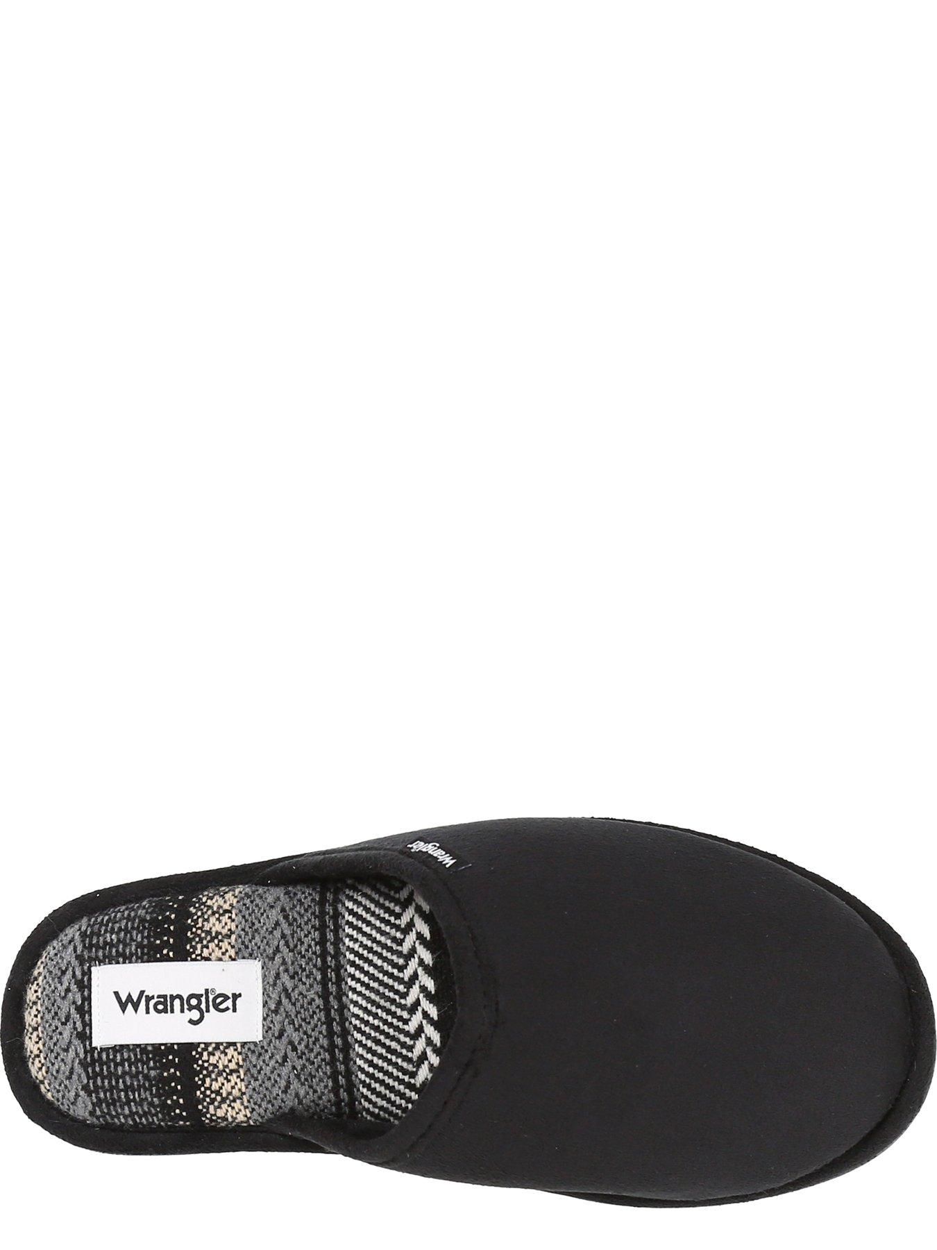  image of wrangler-sherpa-lined-check-moccasin-slippers-navy