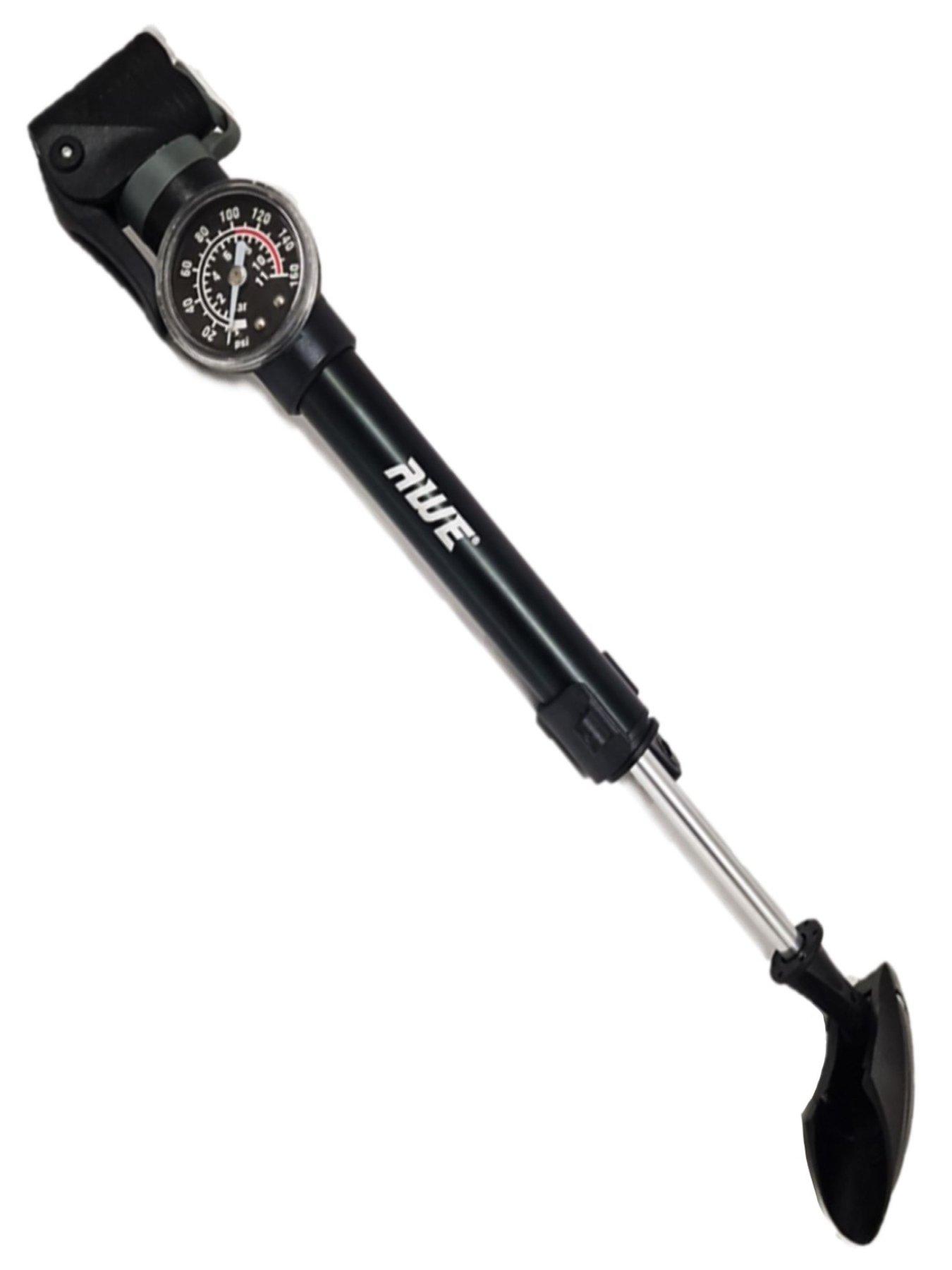 Image 3 of 7 of AWE AweForce 100 PSI Alloy Mini Bicycle Pump,&nbsp;Fixed Head SV/PV with Super Large 4cm Gauge