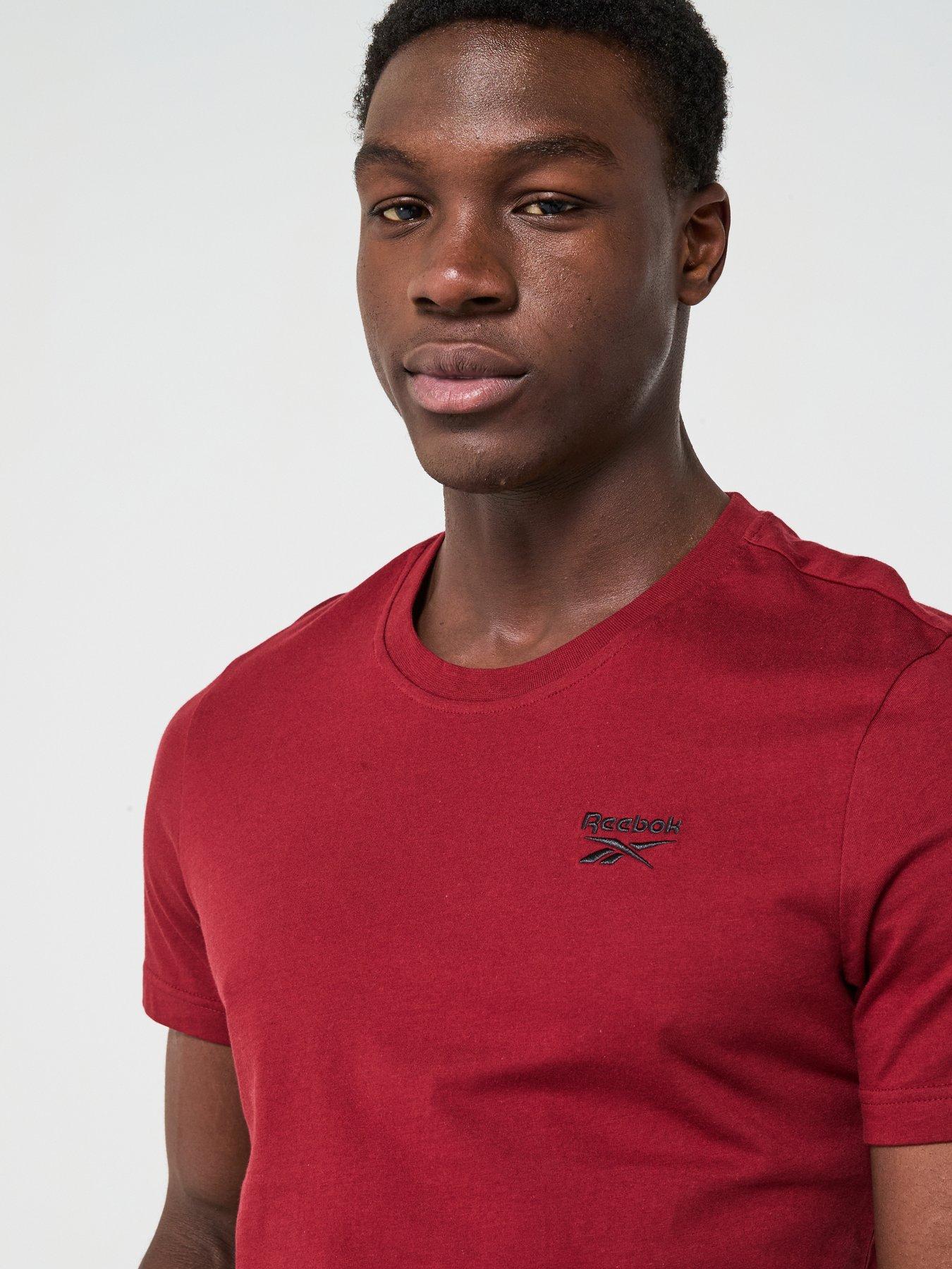  image of reebok-mens-identity-small-logo-tee-dark-red