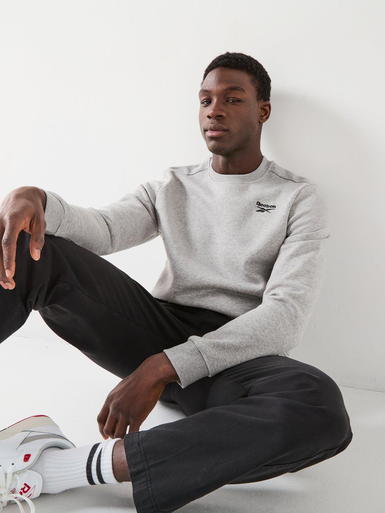 image of reebok-mens-identity-small-logo-fleece-sweatshirt-grey